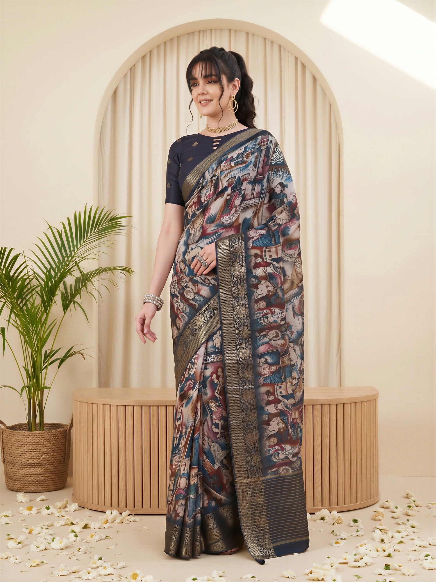 Navy Blue Viscose Silk saree – detail view 3