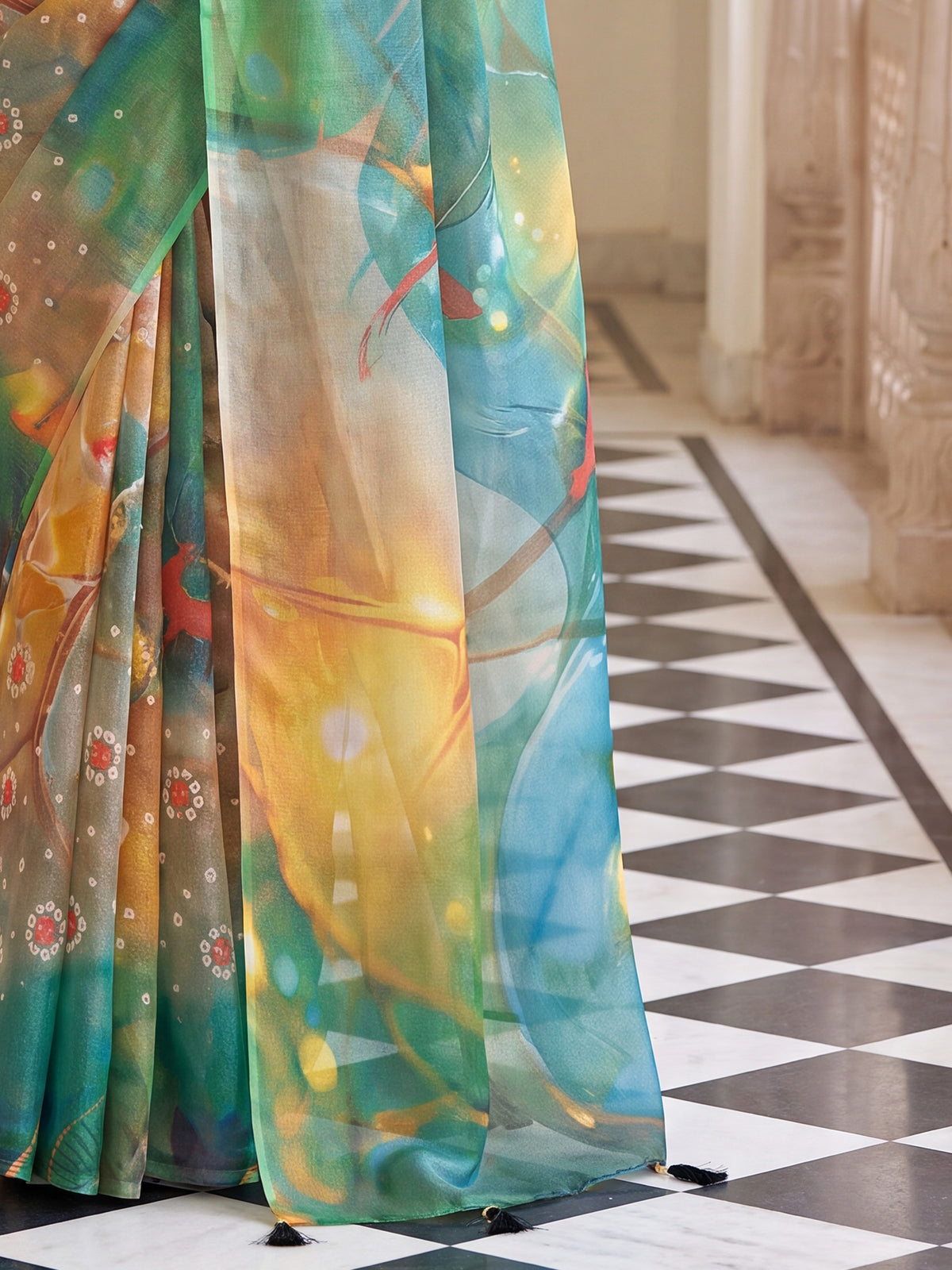 Multicolored Cotton Silk saree – detail view 5