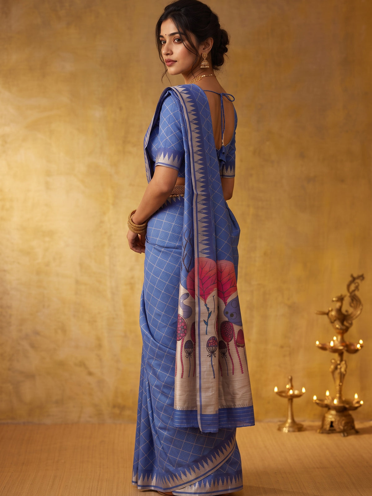 Blue soft silk saree view 2