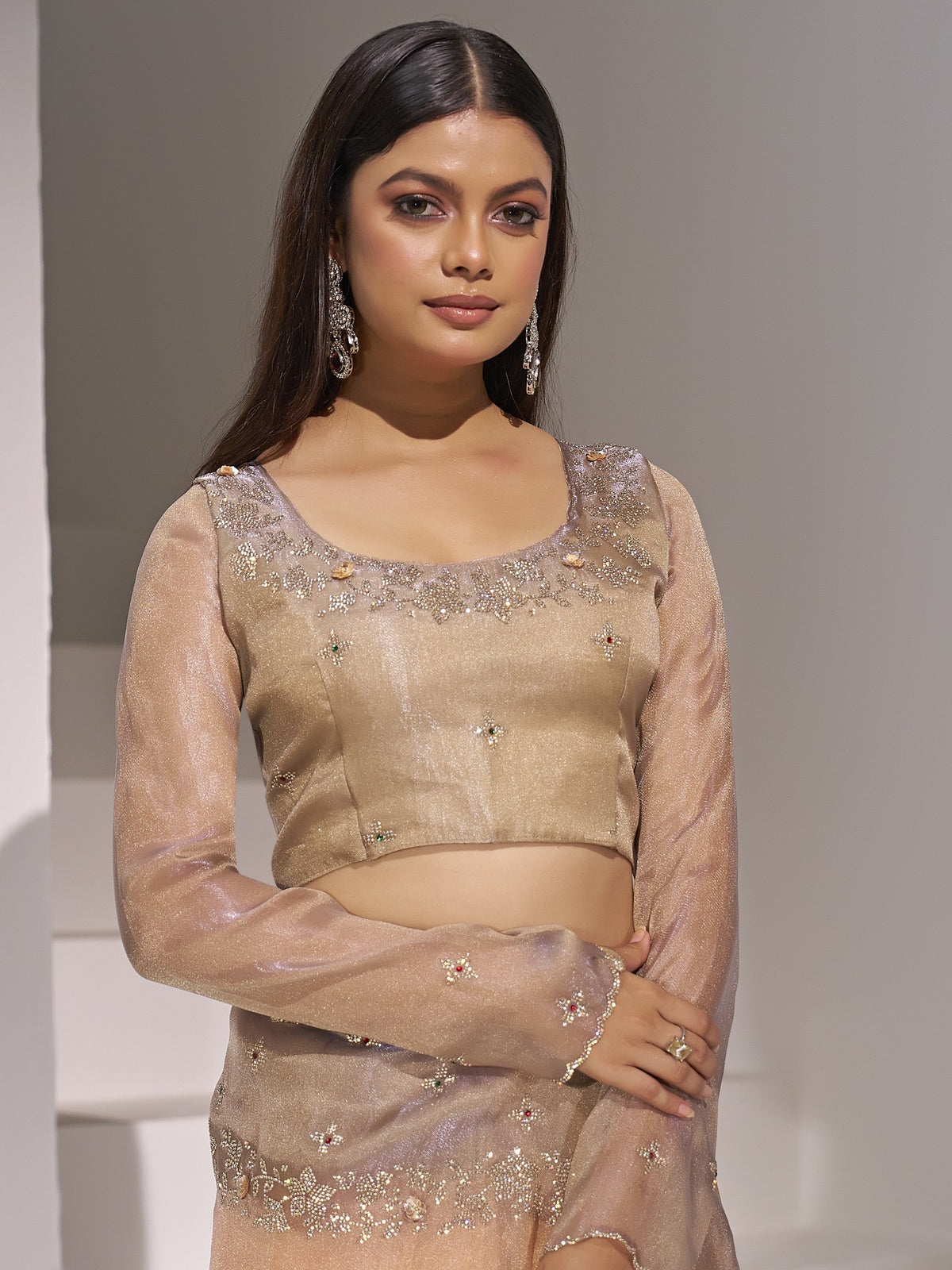 Peach organza saree view 5