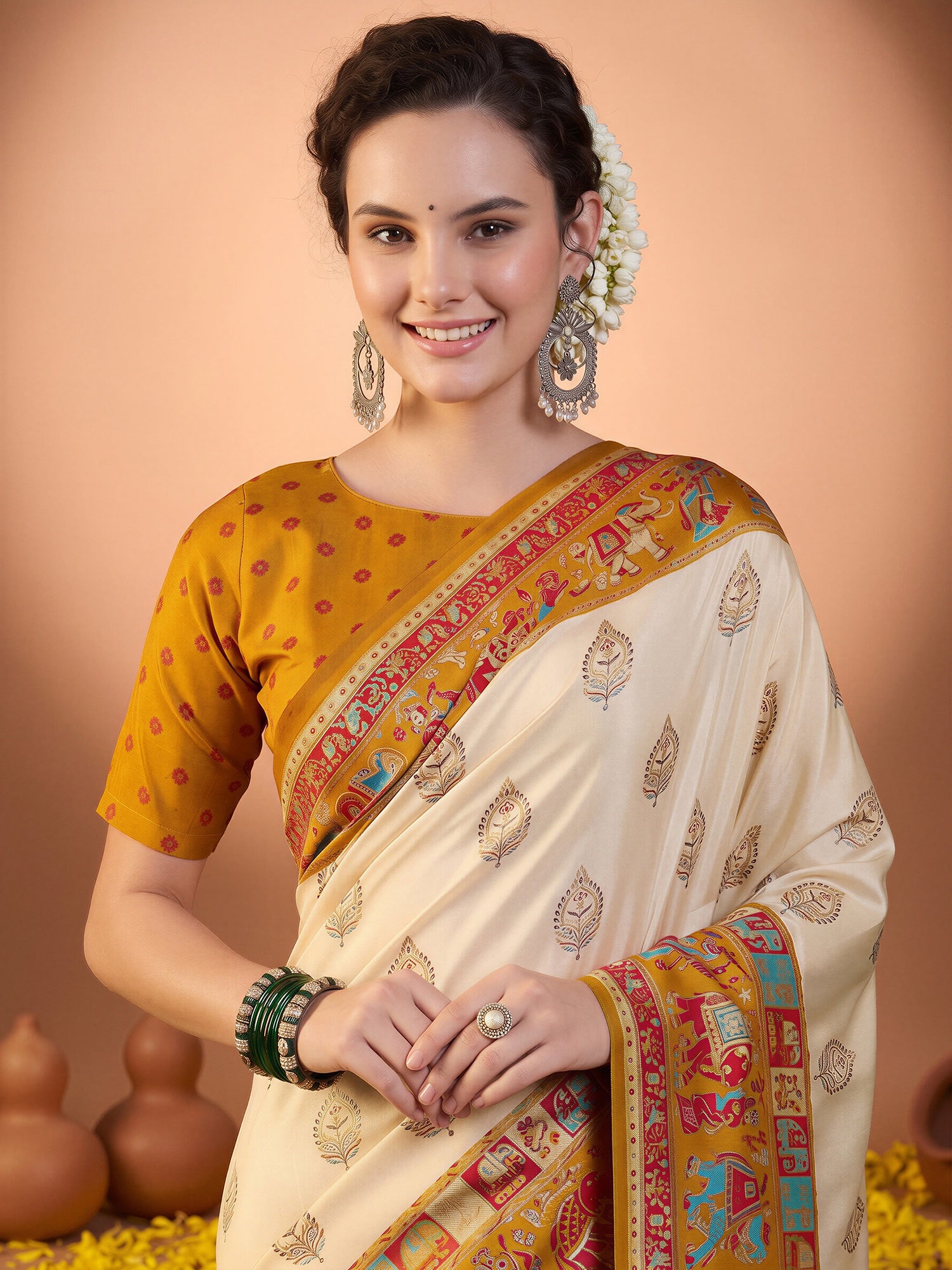 Mustard Silk Blend saree – detail view 4