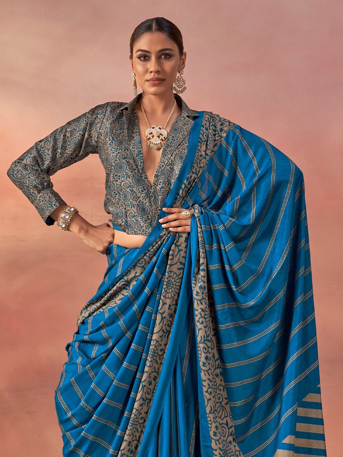 Teal Blue Silk Blend saree – detail view 2