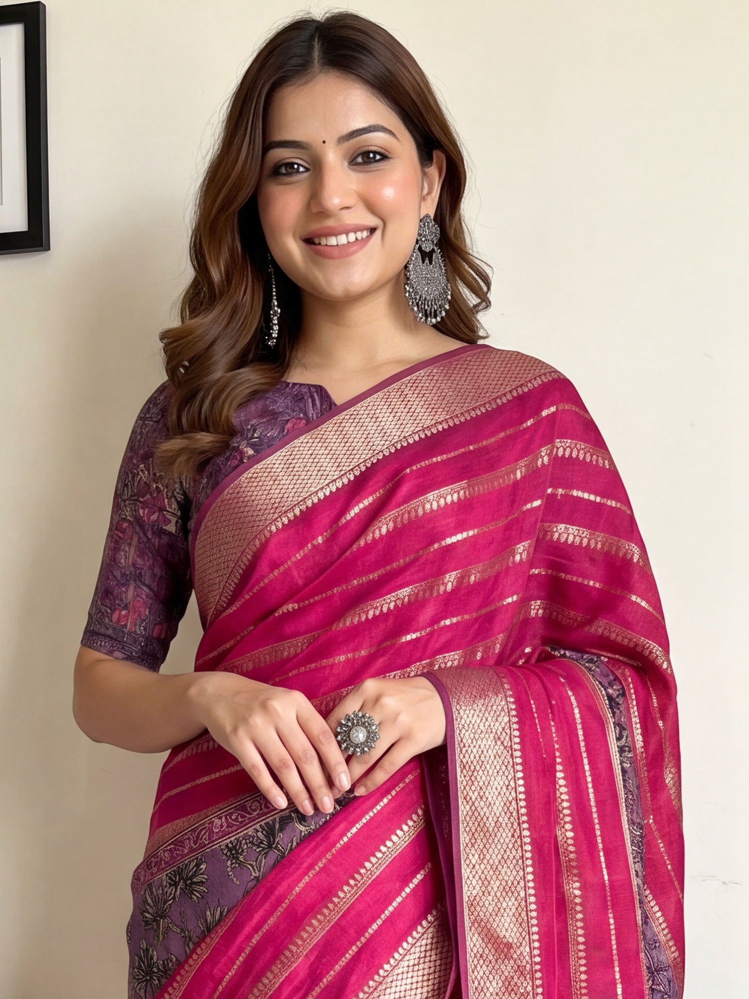 Pink Viscose Silk saree – detail view 4