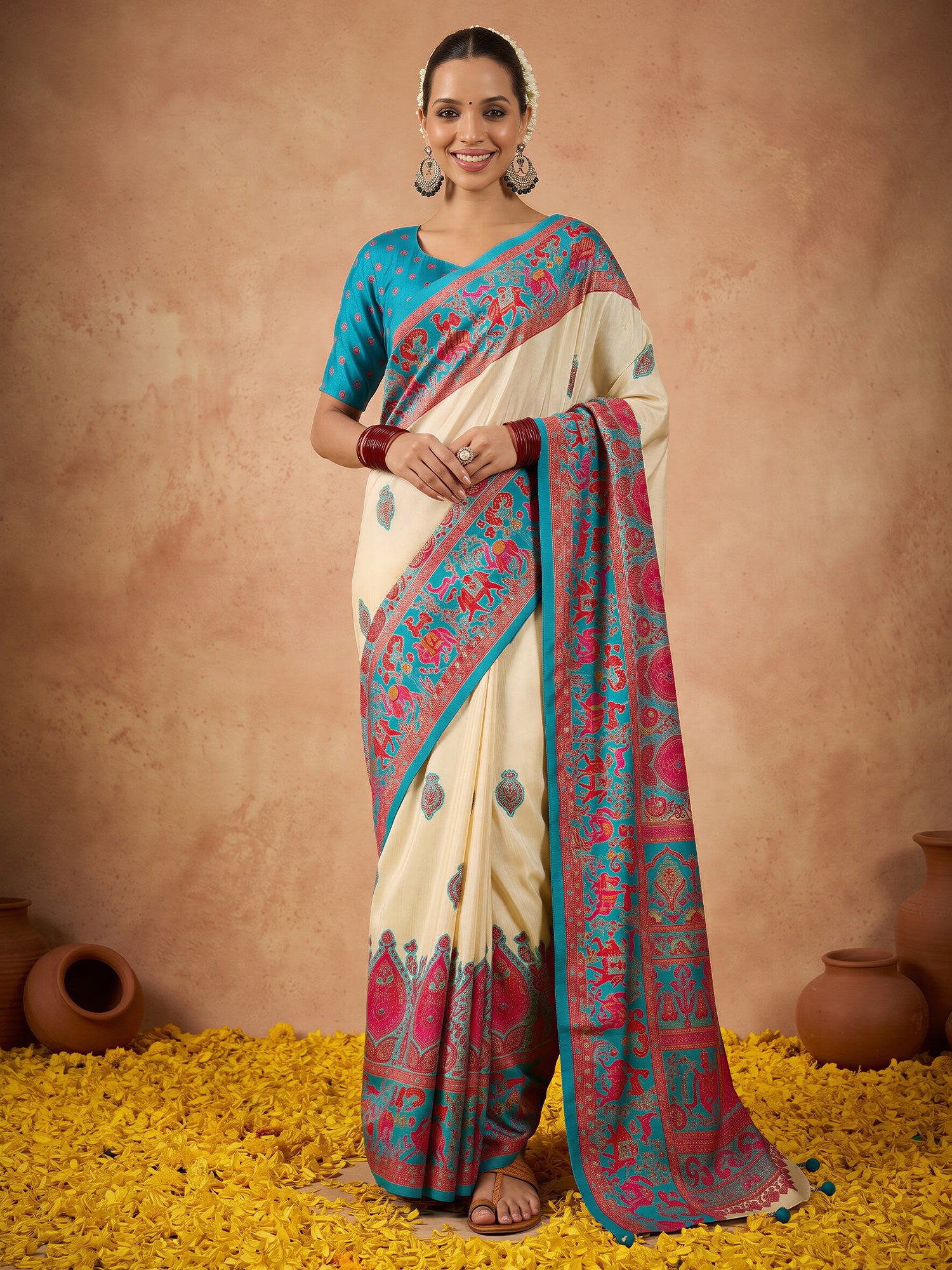 Teal Blue Silk Blend saree – detail view 3