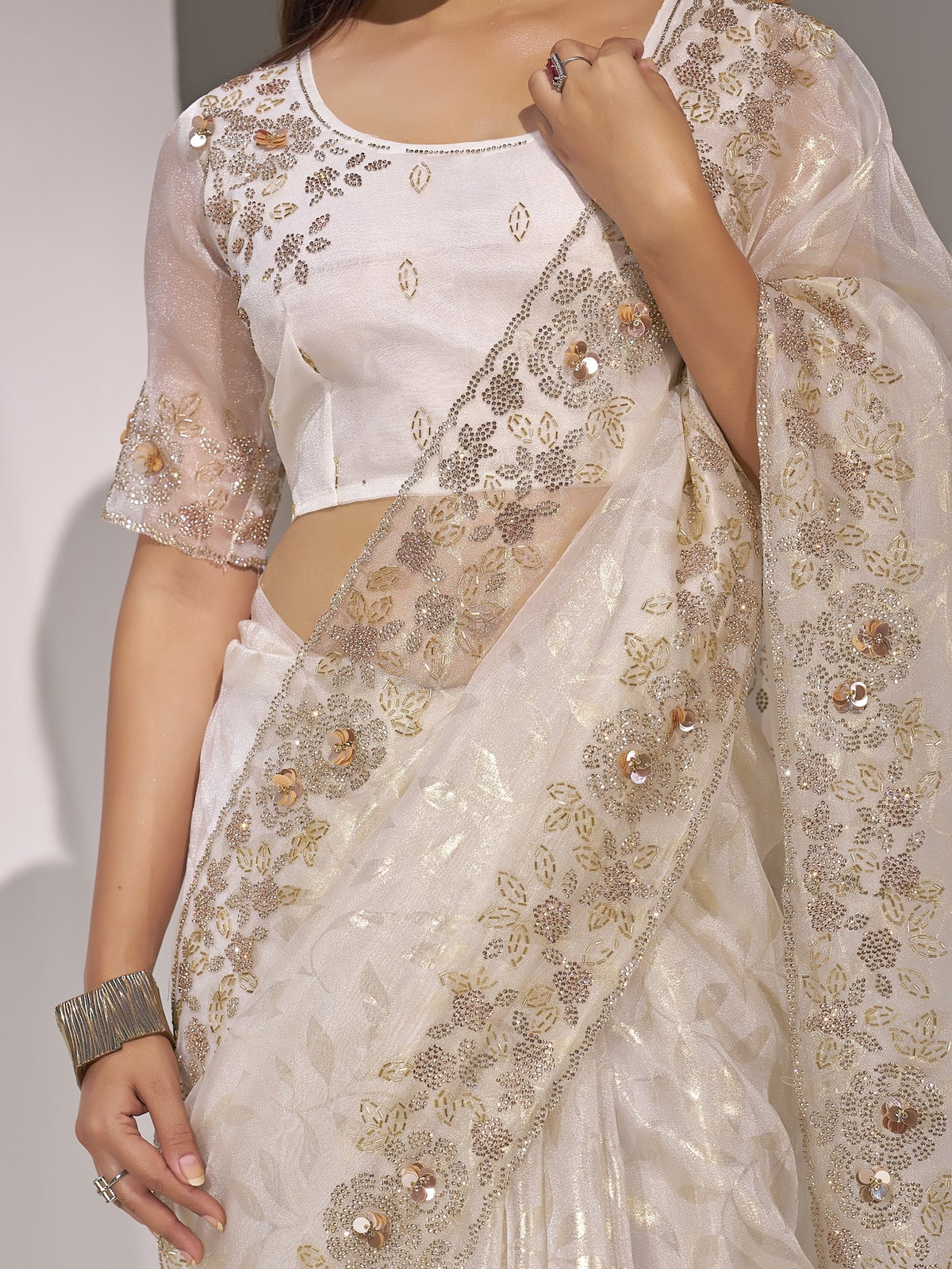 Off White organza saree view 6