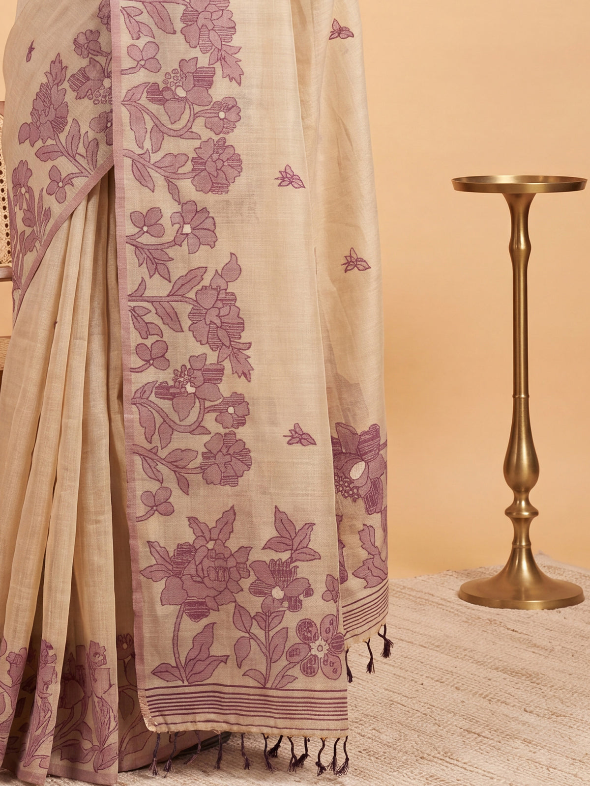 Cream Chanderi Cotton saree – detail view 5