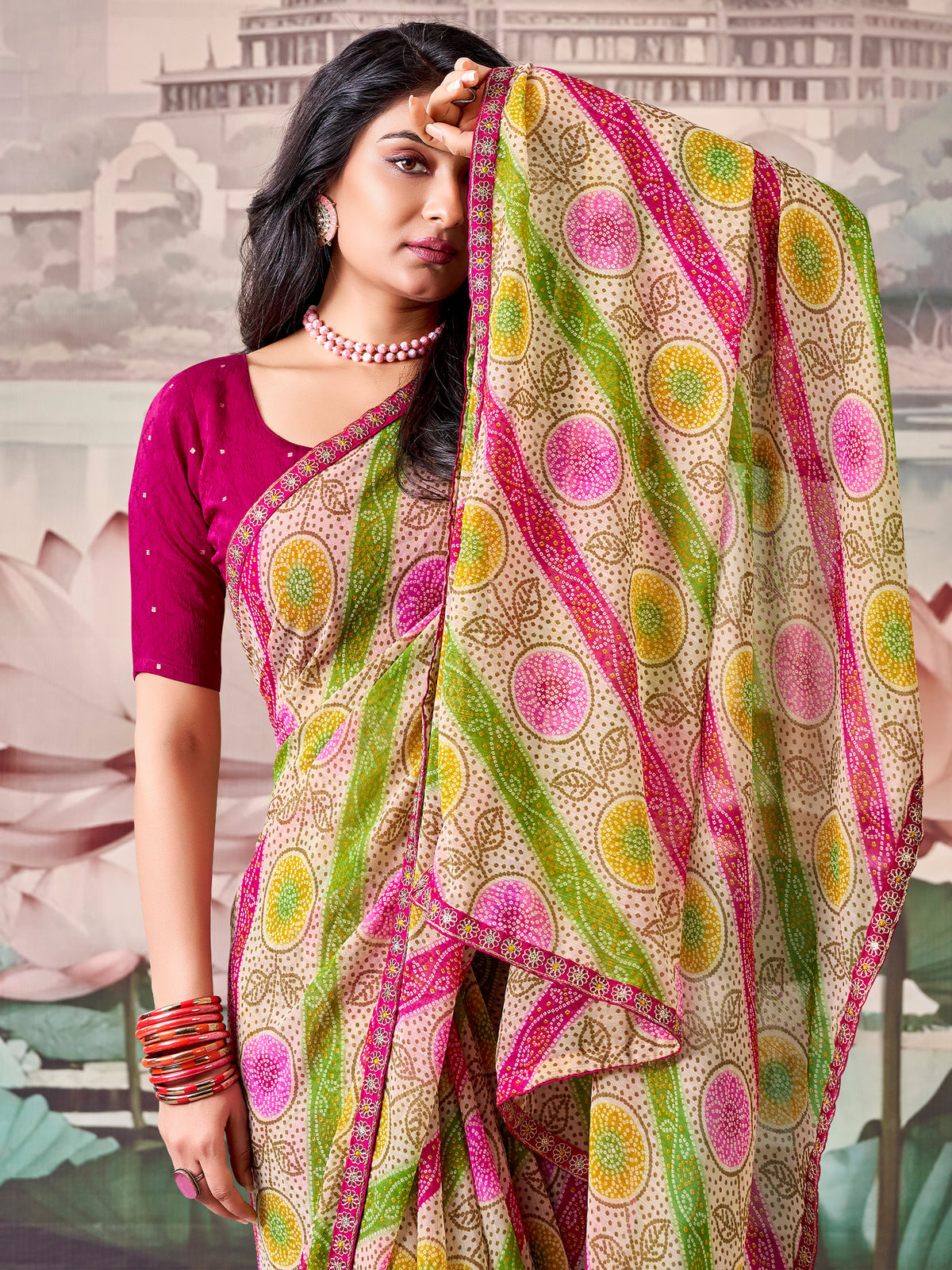 Multicolored Georgette saree – detail view 3