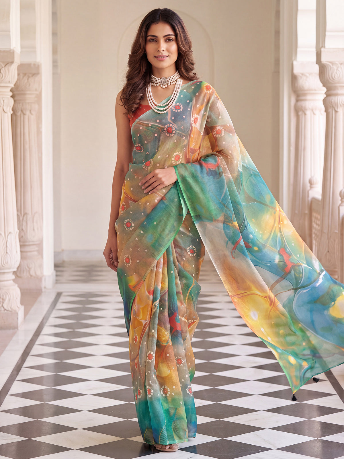 Multicolored Cotton Silk saree – detail view 3