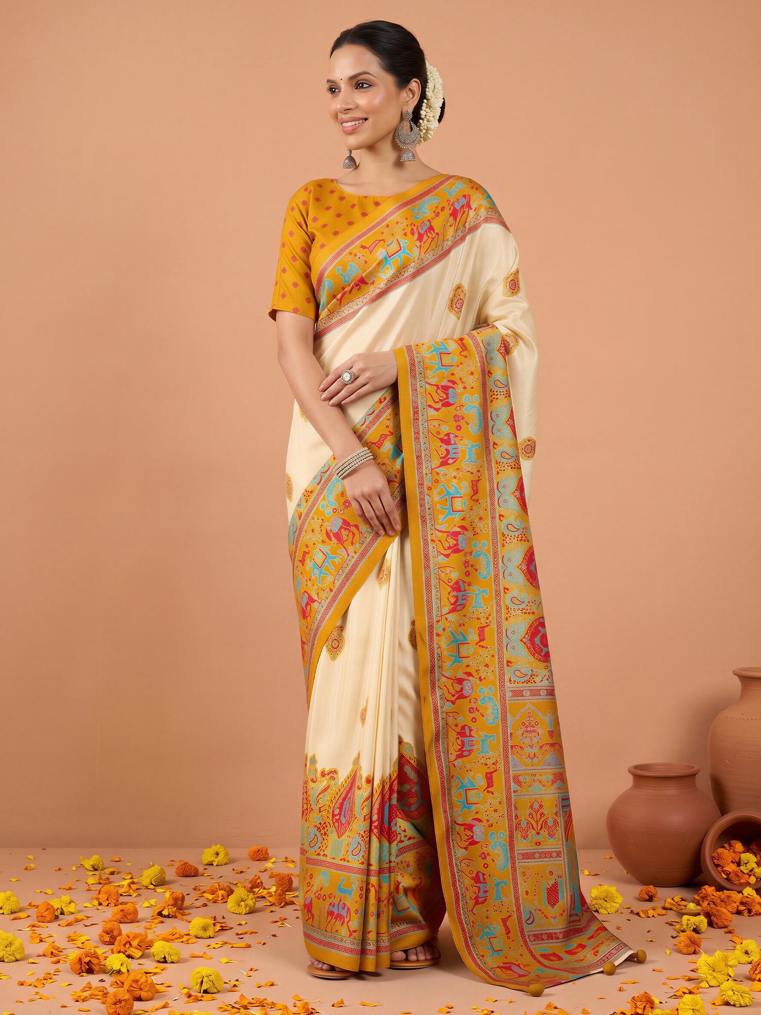 Mustard Silk Blend saree – detail view 3