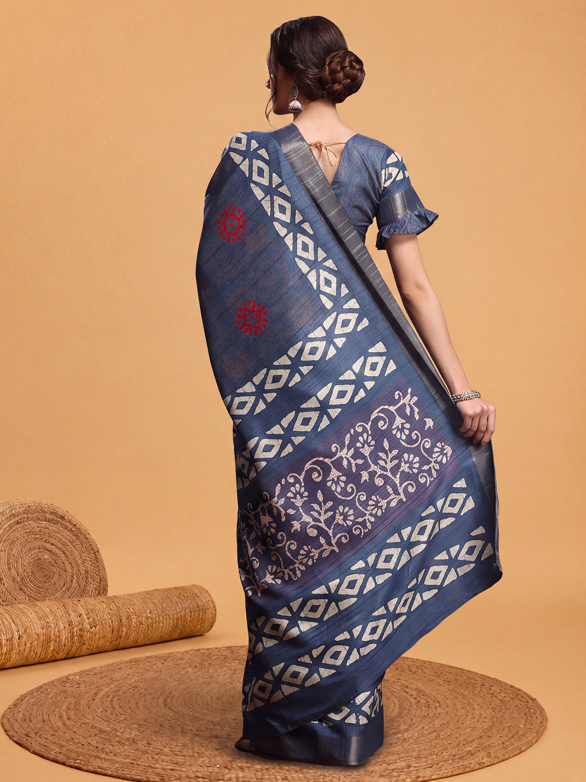 Teal Blue Silk Blend saree – detail view 1