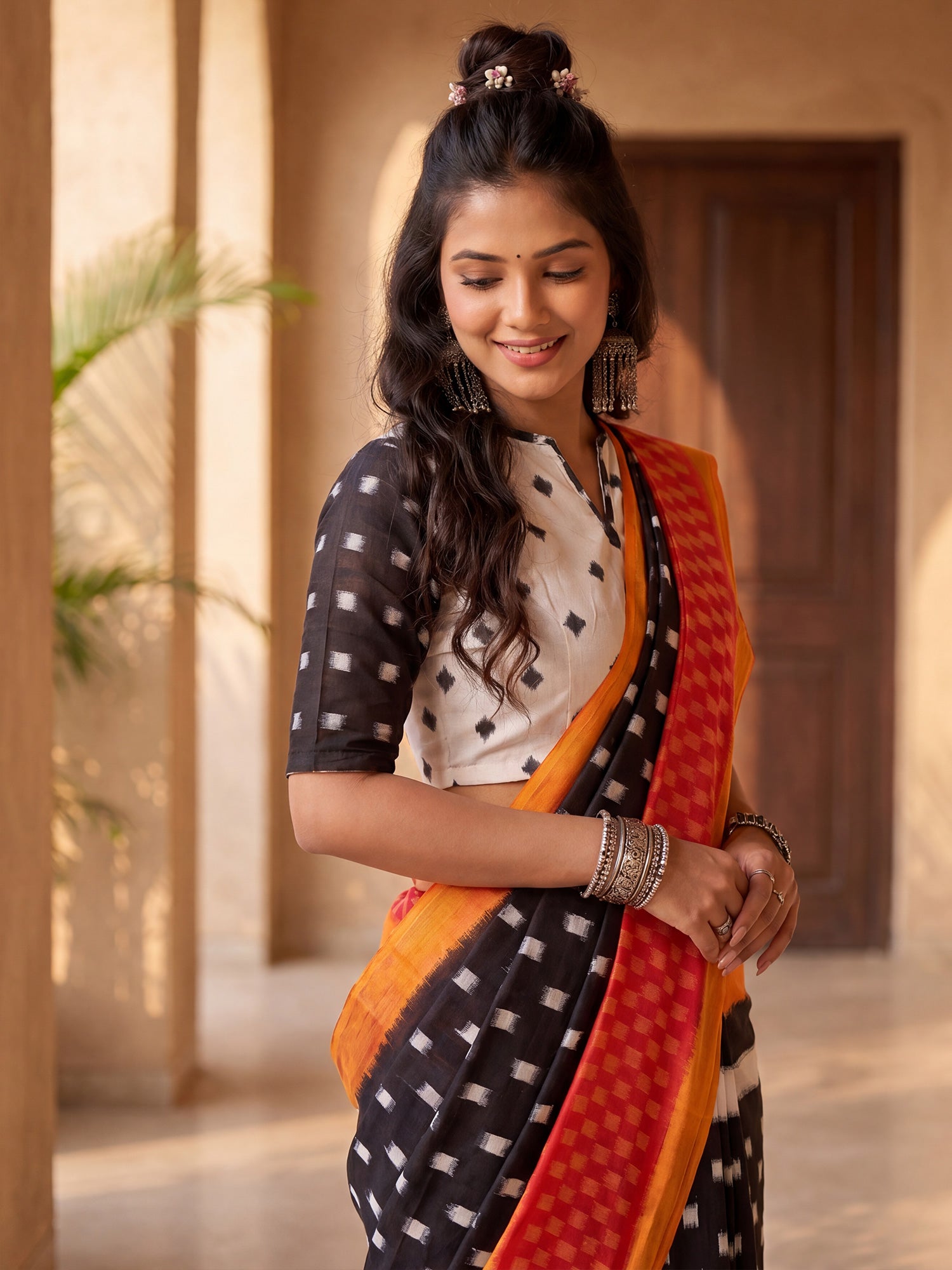 Black Cotton Blend saree – detail view 4