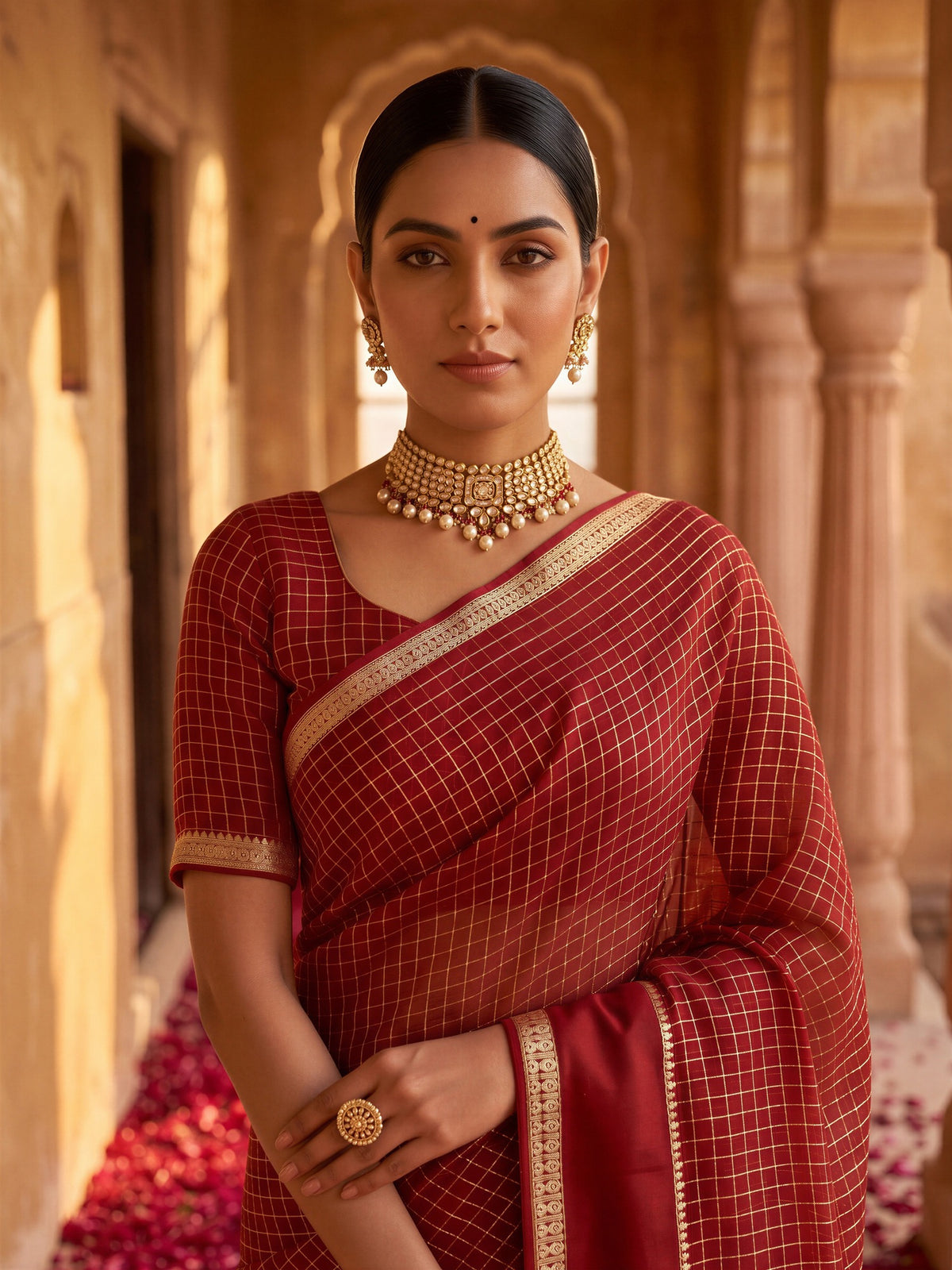 Maroon Viscose saree – detail view 4
