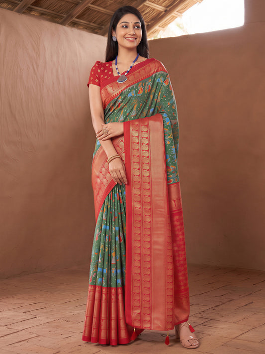 Green Cotton Blend saree – detail view 3