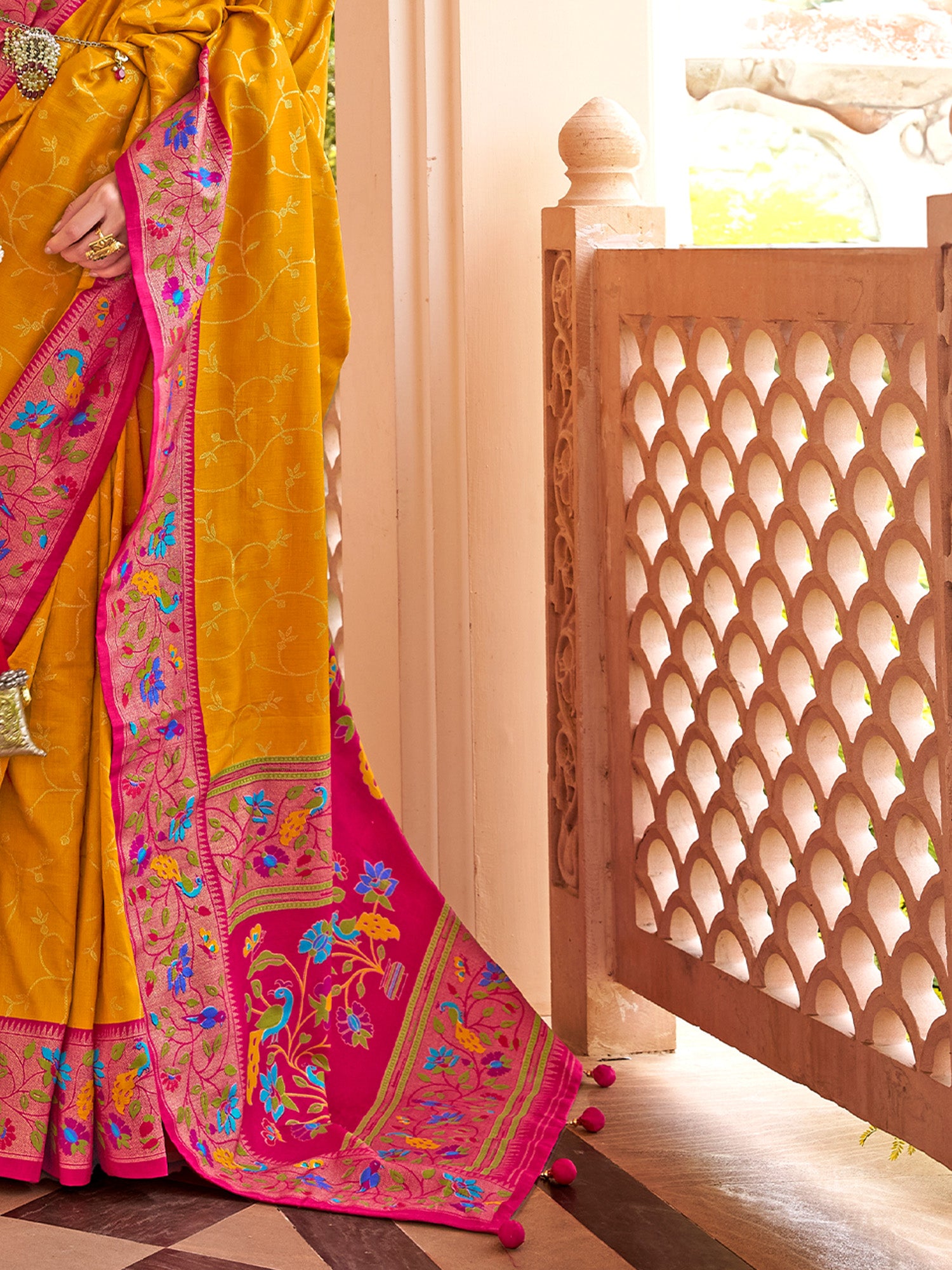 Mustard Silk Blend saree – detail view 4