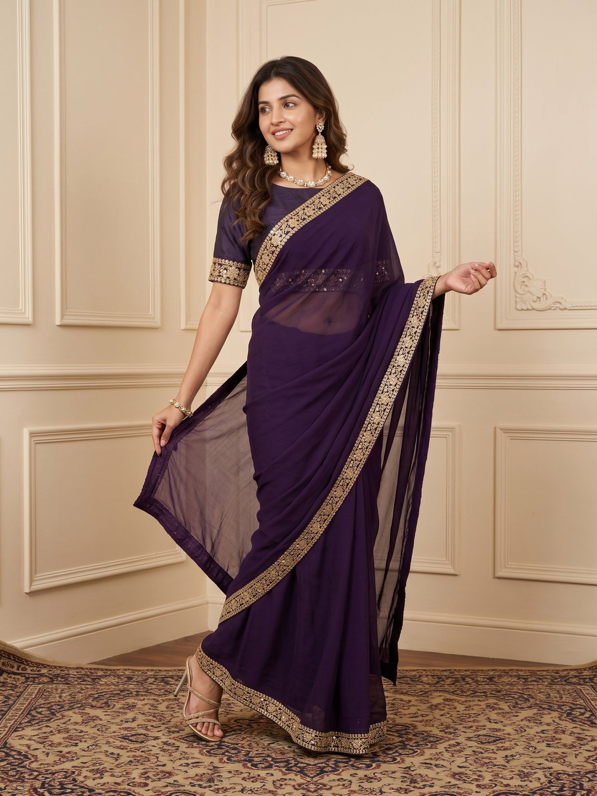 Purple Satin Silk saree – detail view 3