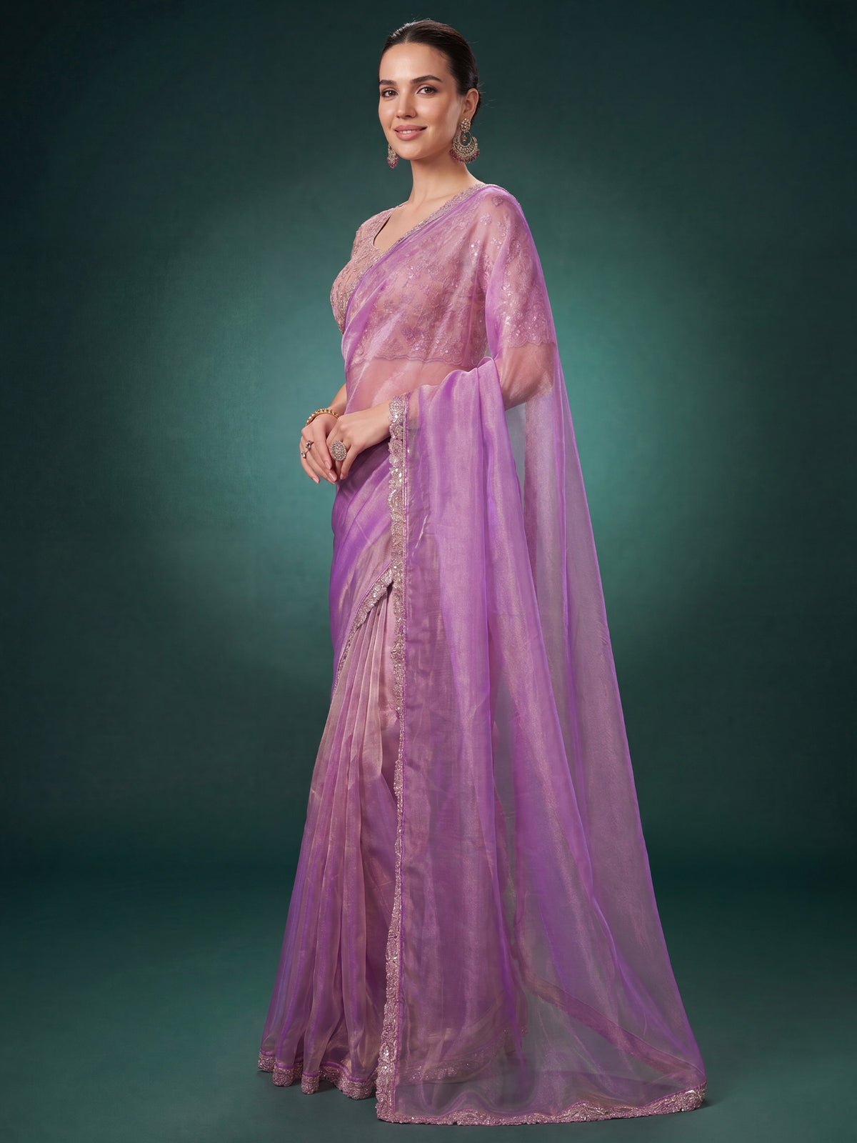 Lavender Georgette saree – detail view 2