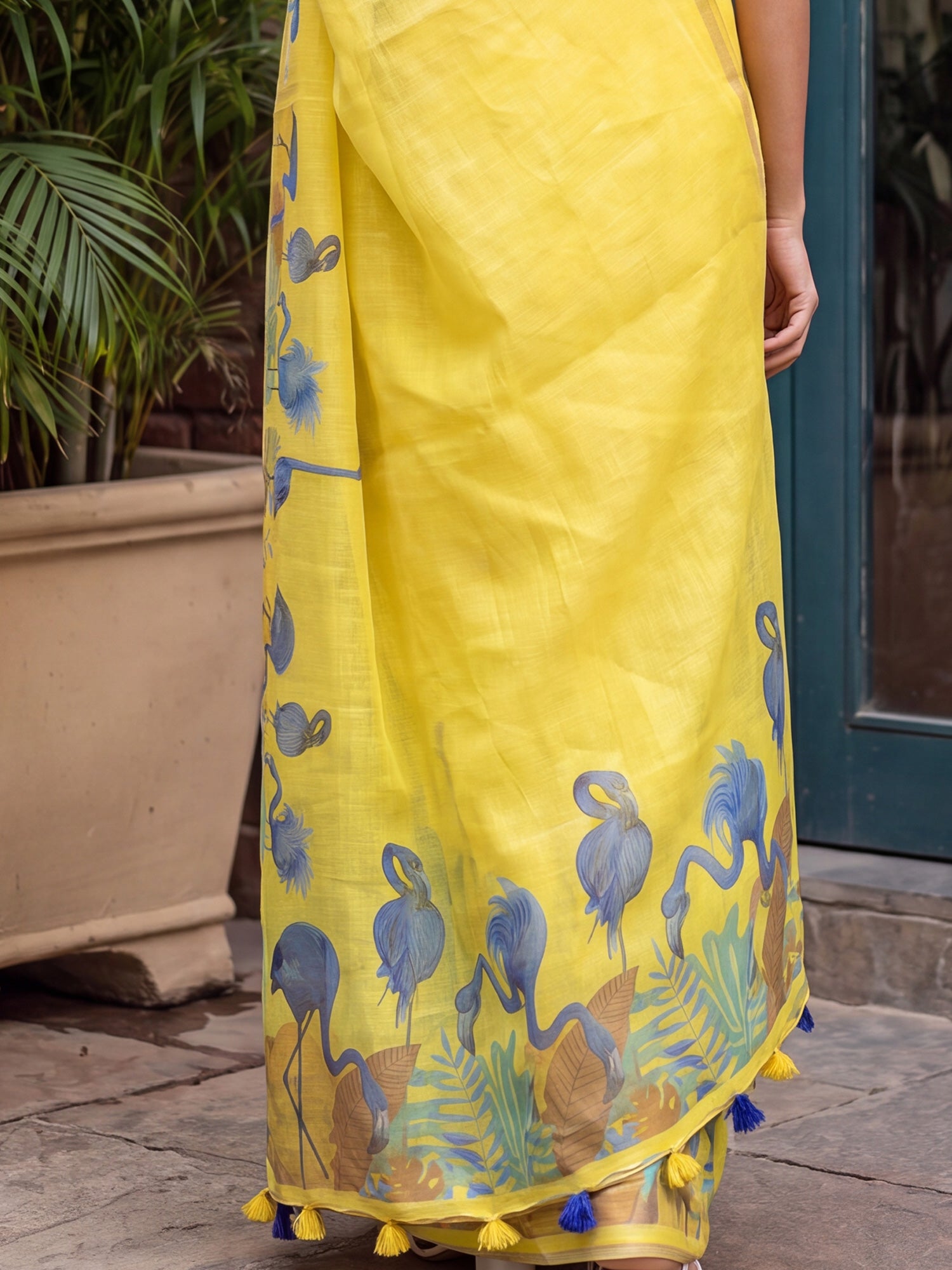 Yellow Cotton Linen saree – detail view 5