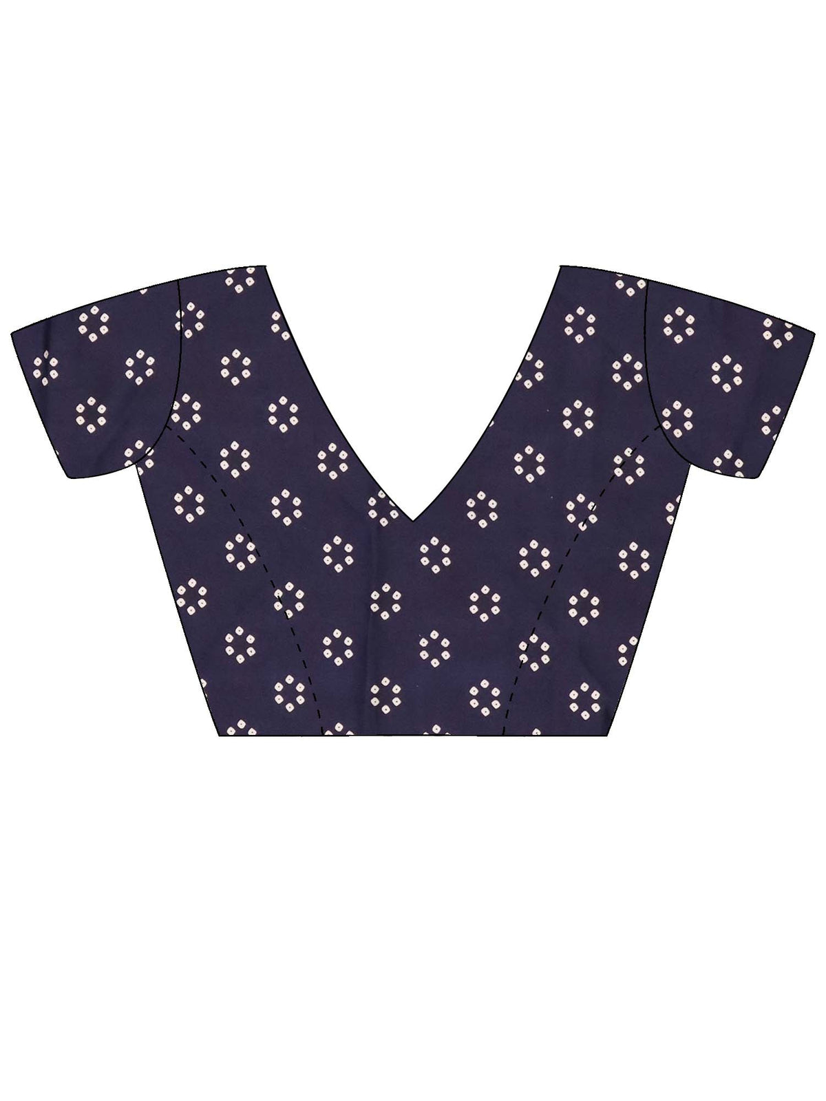Unstitched navy blue satin blouse piece with ajrak design