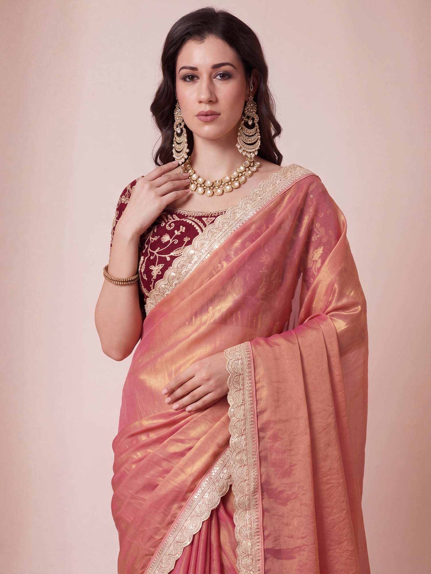Rose Gold Organza saree – detail view 4