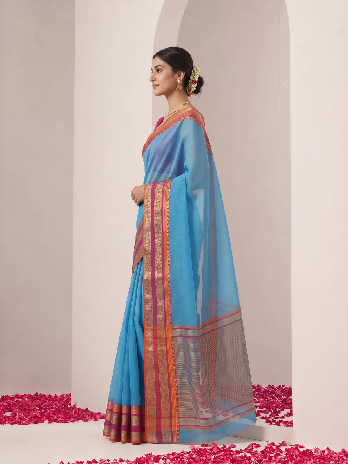 Light Blue kota doria cotton saree view 2