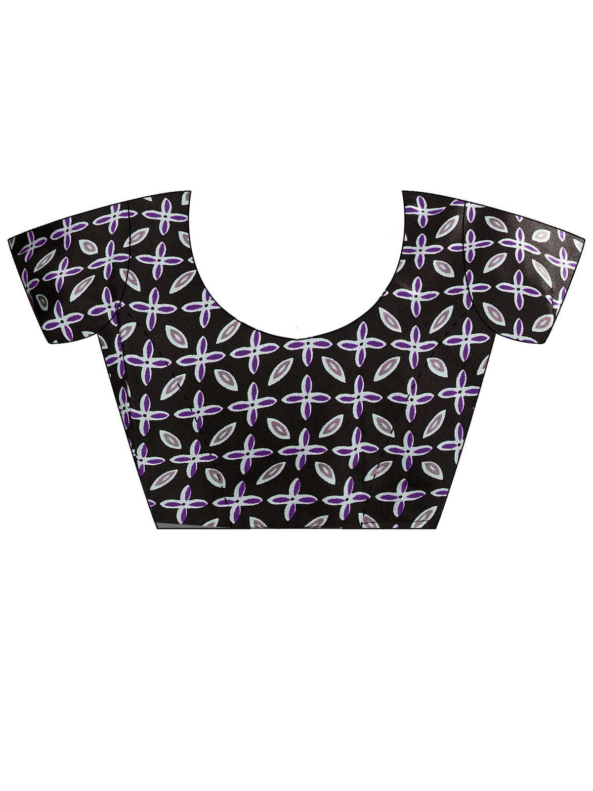 Unstitched black satin blouse piece with ethnic motif design