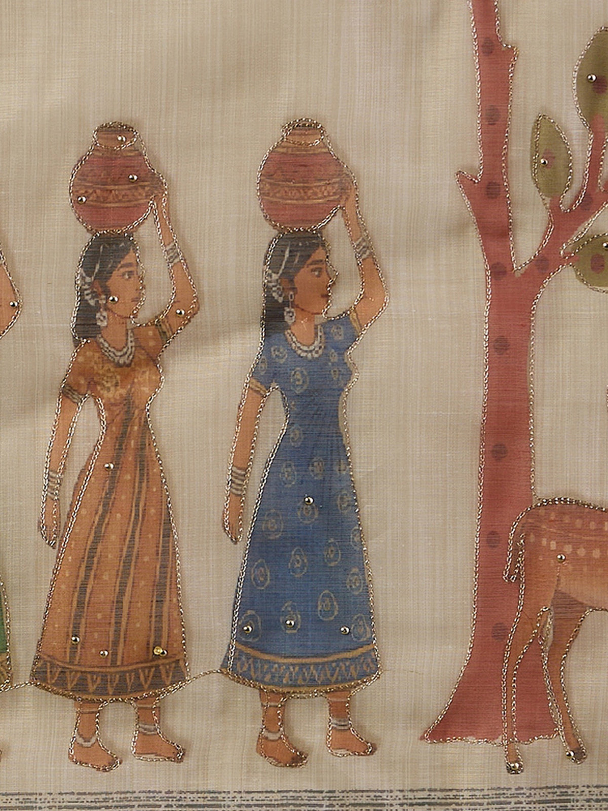 Beige linen blend saree view 7