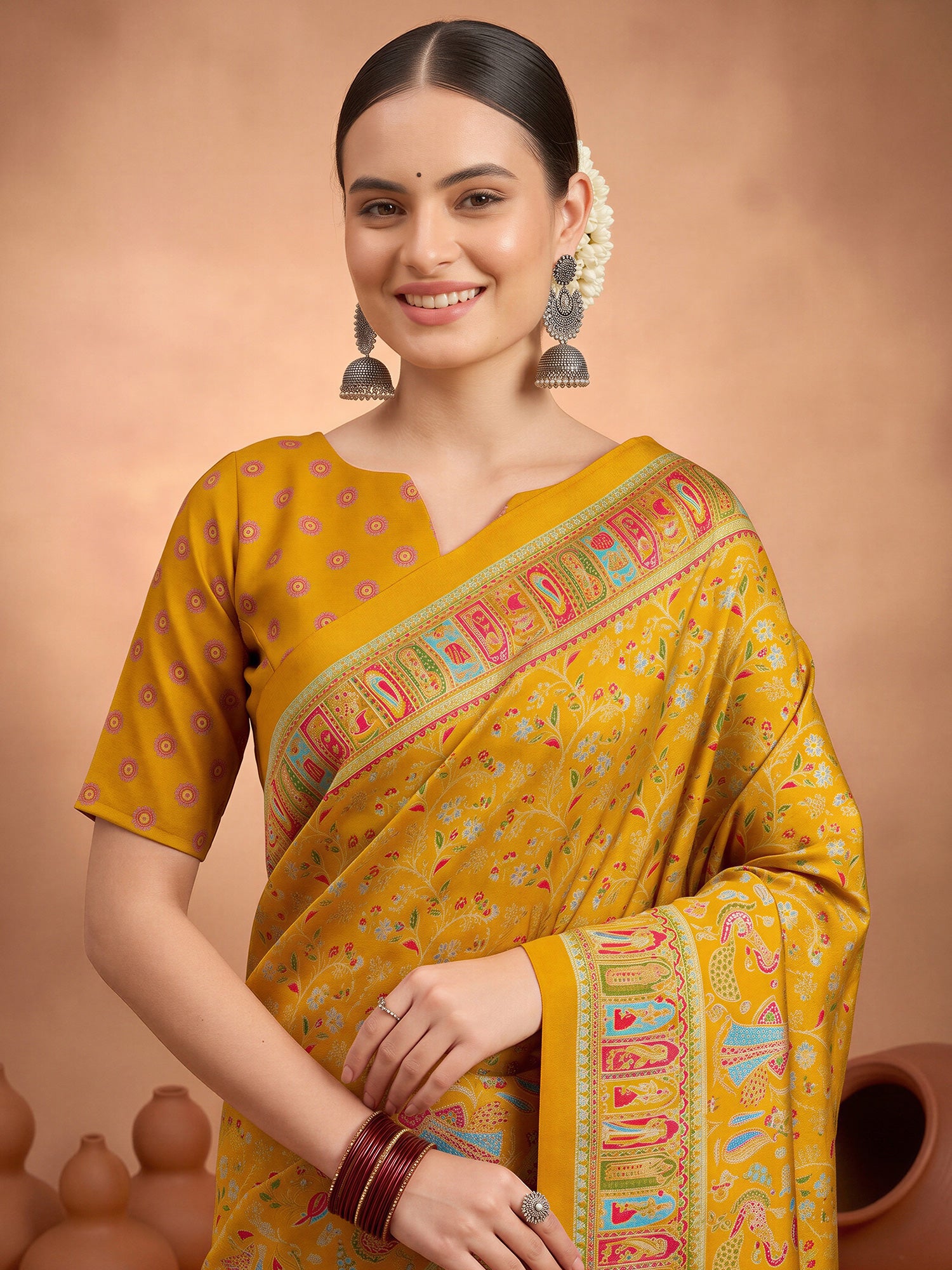 Mustard Silk Blend saree – detail view 4