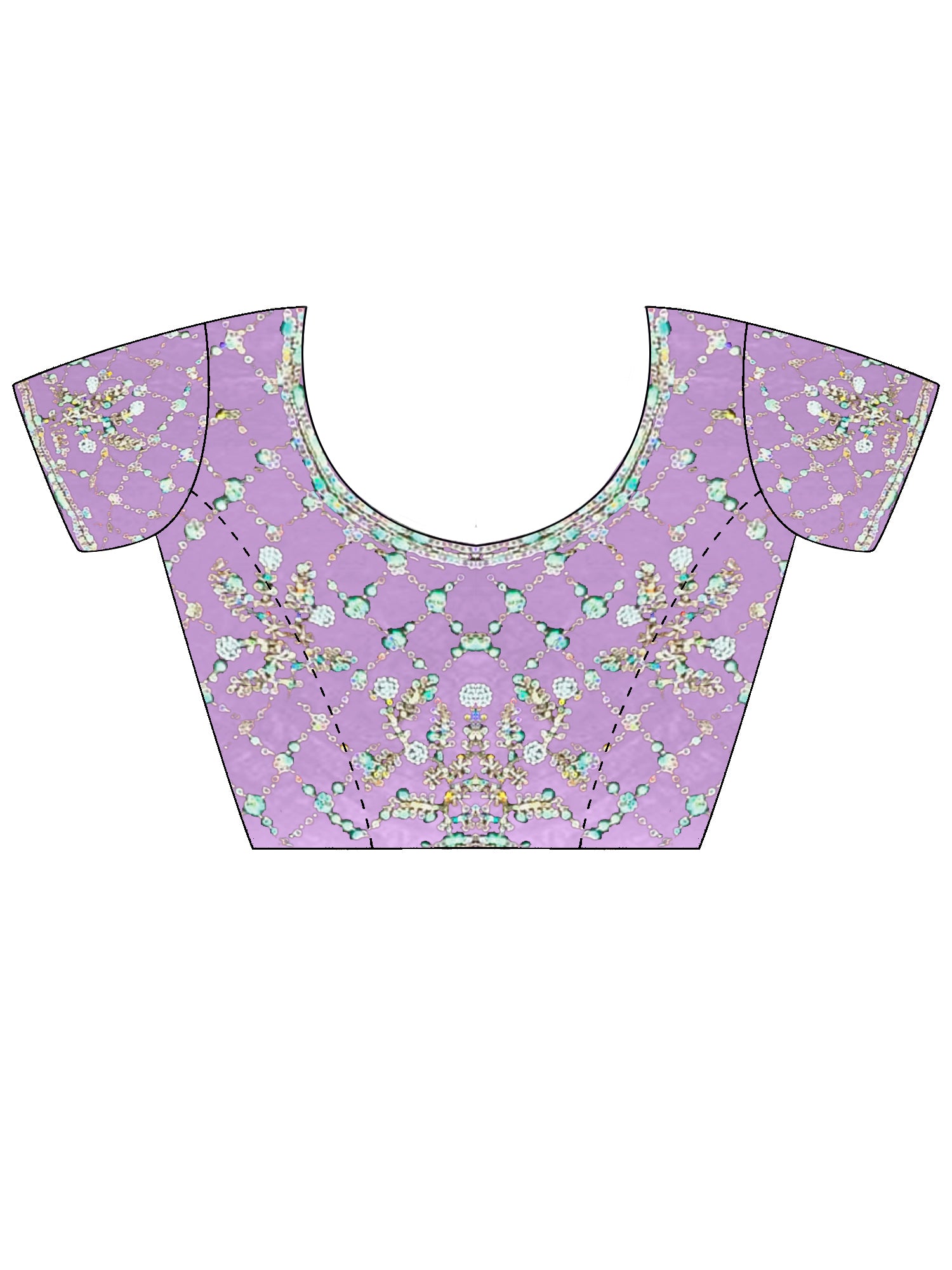 Unstitched lavender satin blouse piece with embellished design