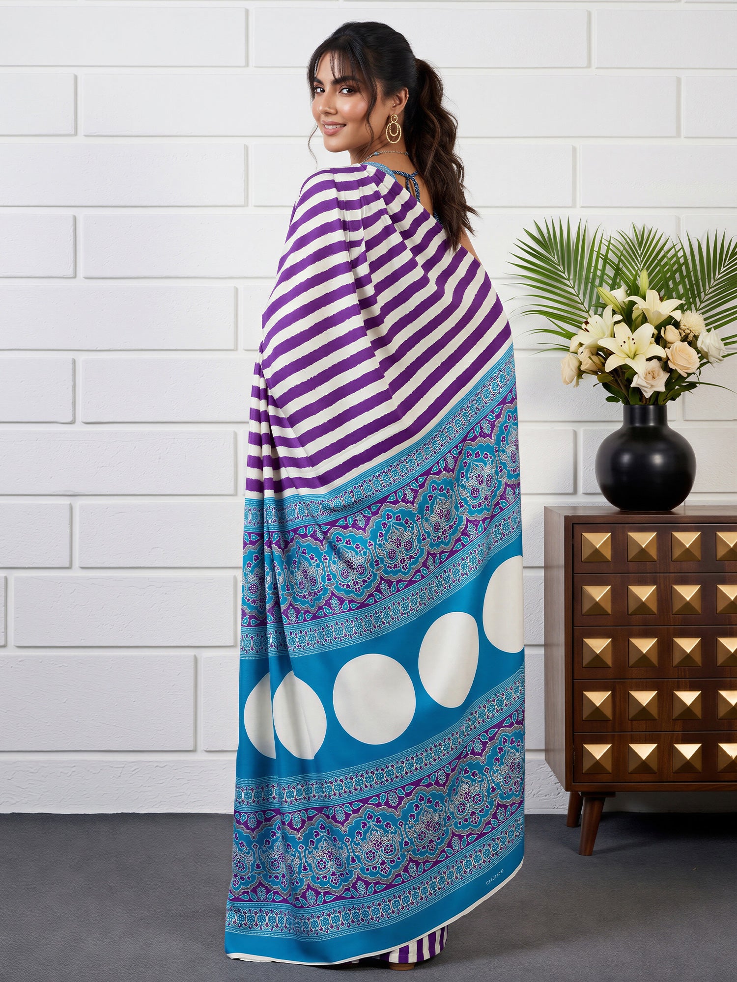 Purple Satin saree – detail view 1