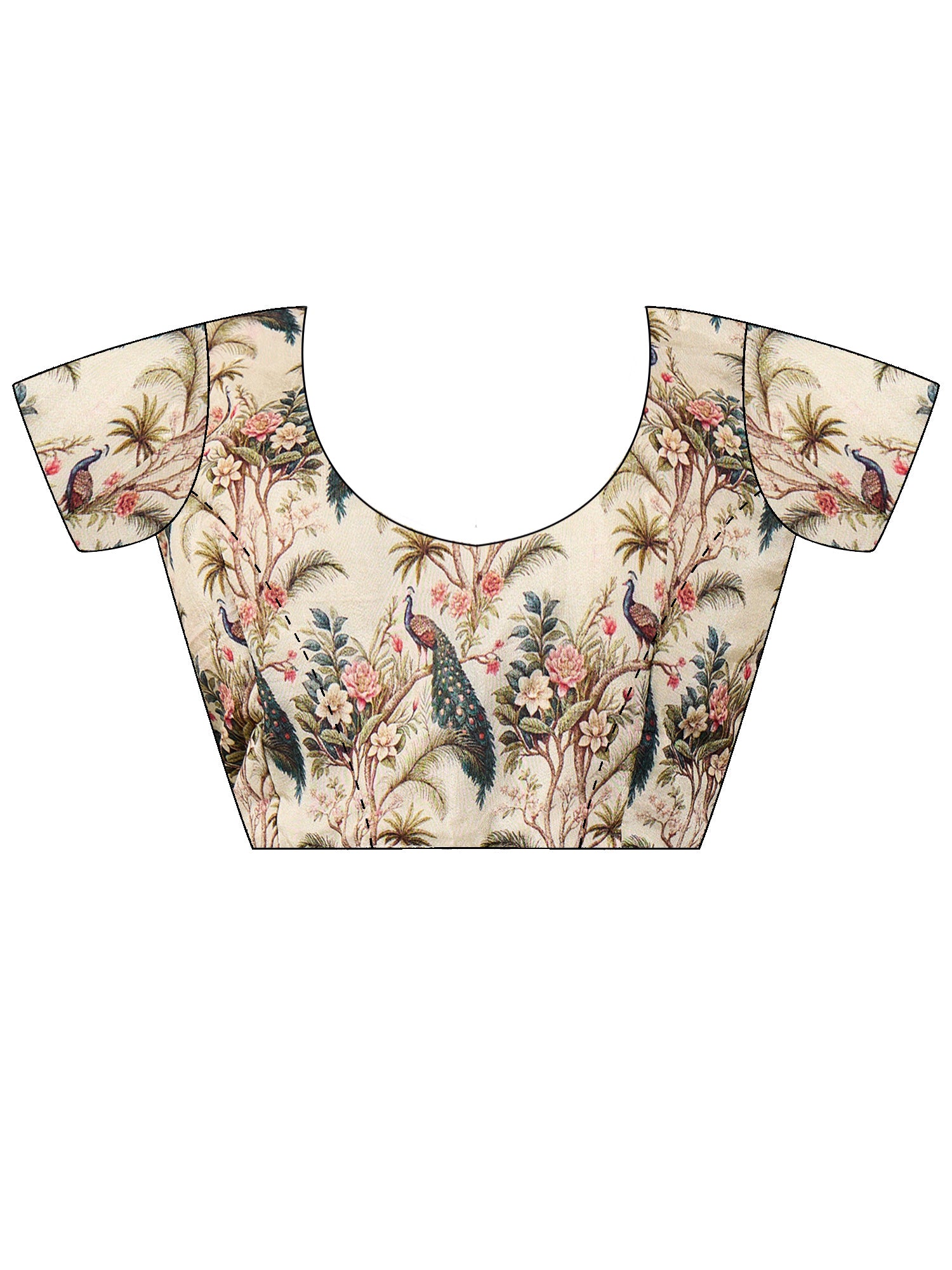 Unstitched cream viscose silk blouse piece with kalamkari design