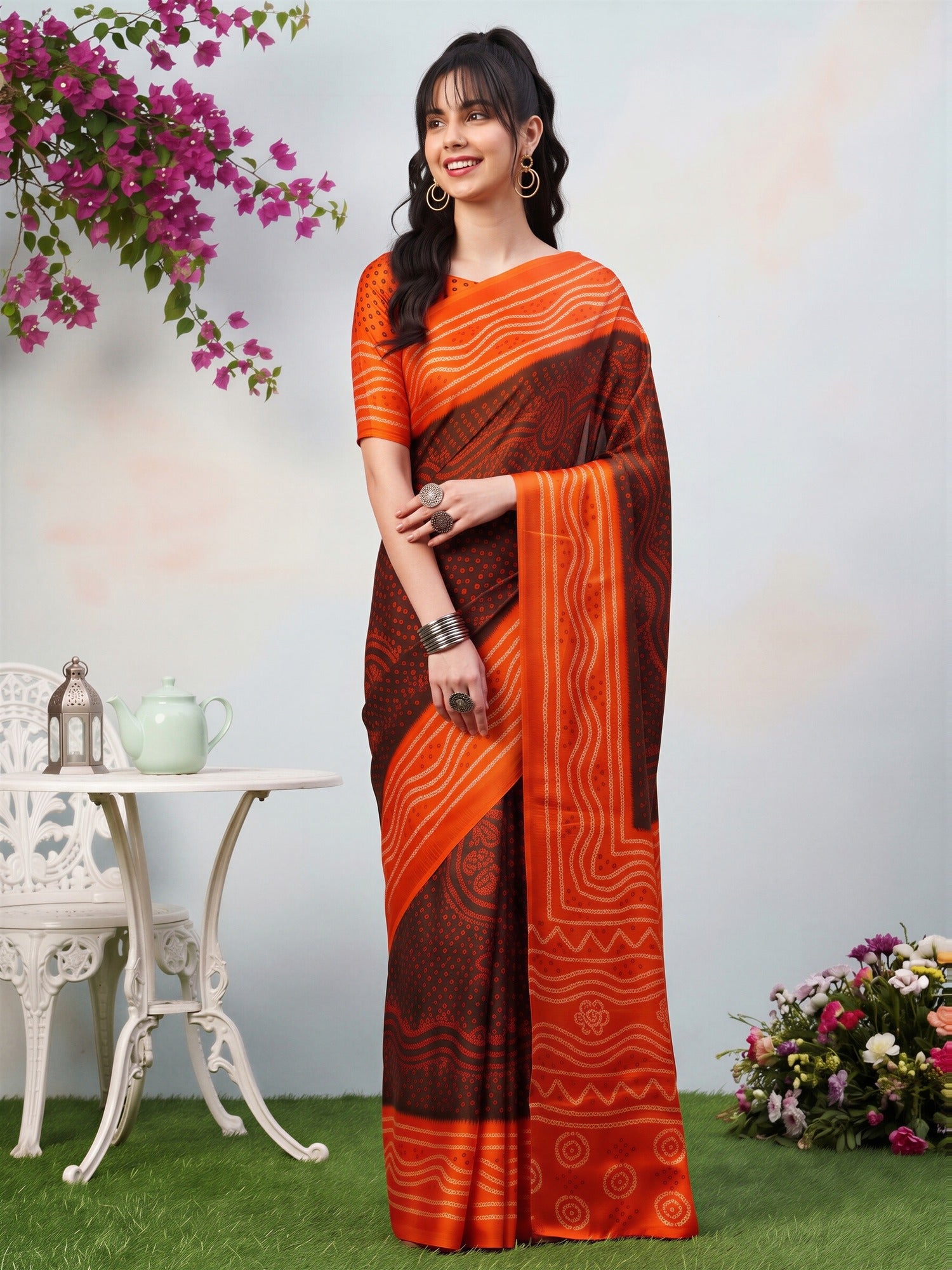 Brown Satin Silk saree – detail view 3