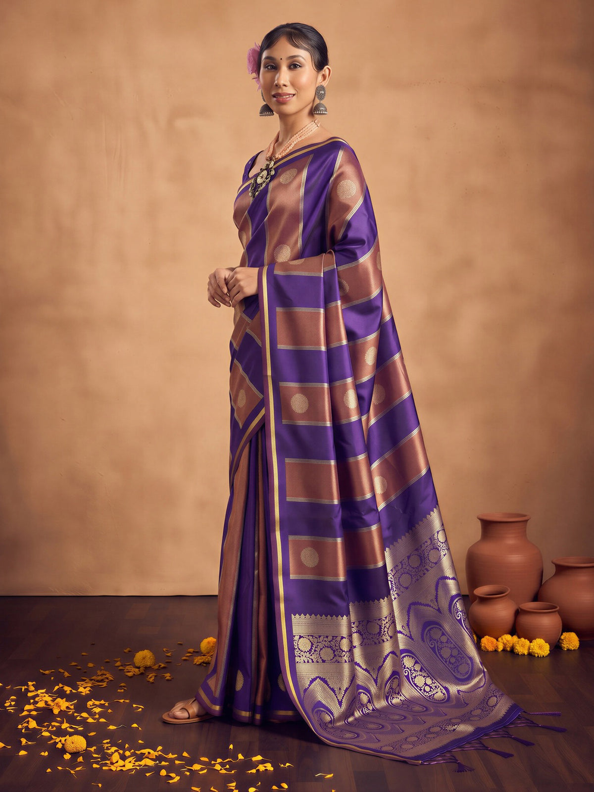 Purple Satin saree – detail view 2