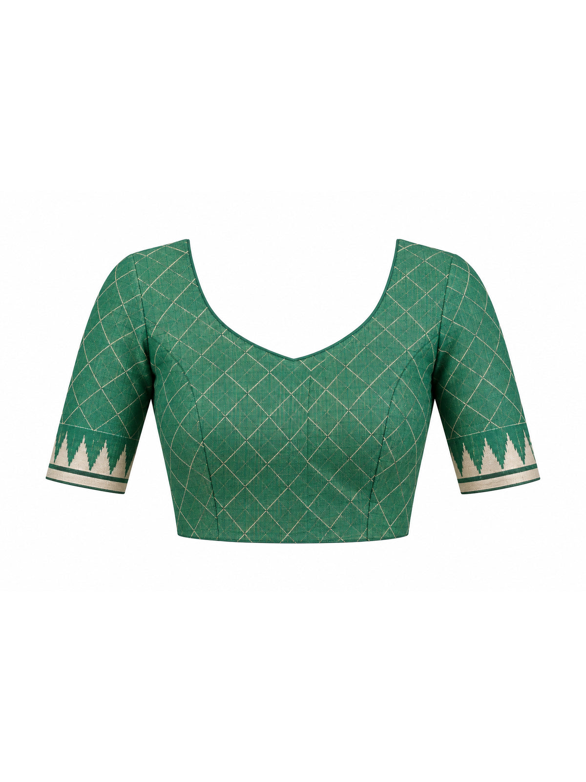 Unstitched light green soft silk blouse piece with geometric design