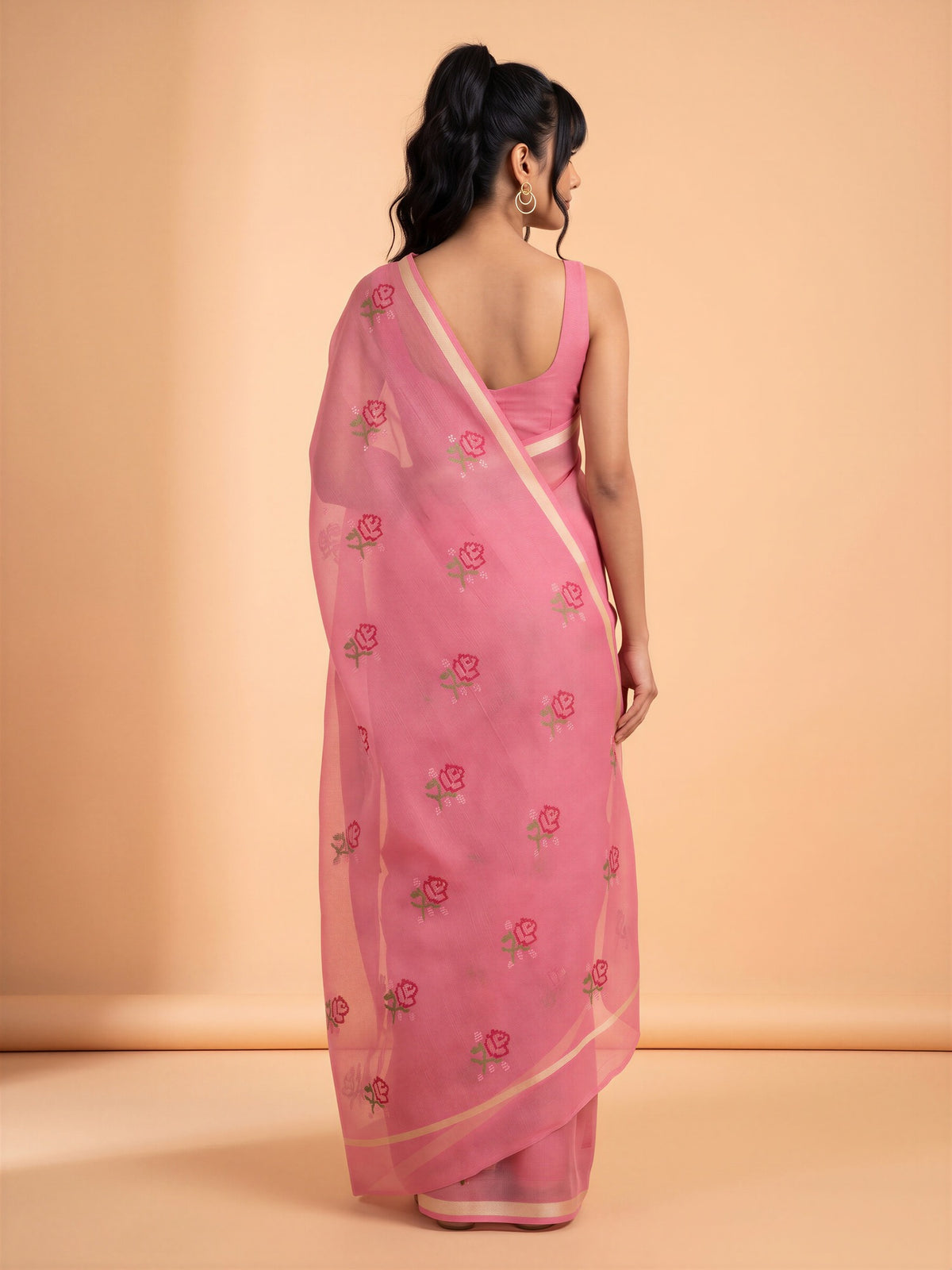 Pink Kota Doria Cotton saree – detail view 1