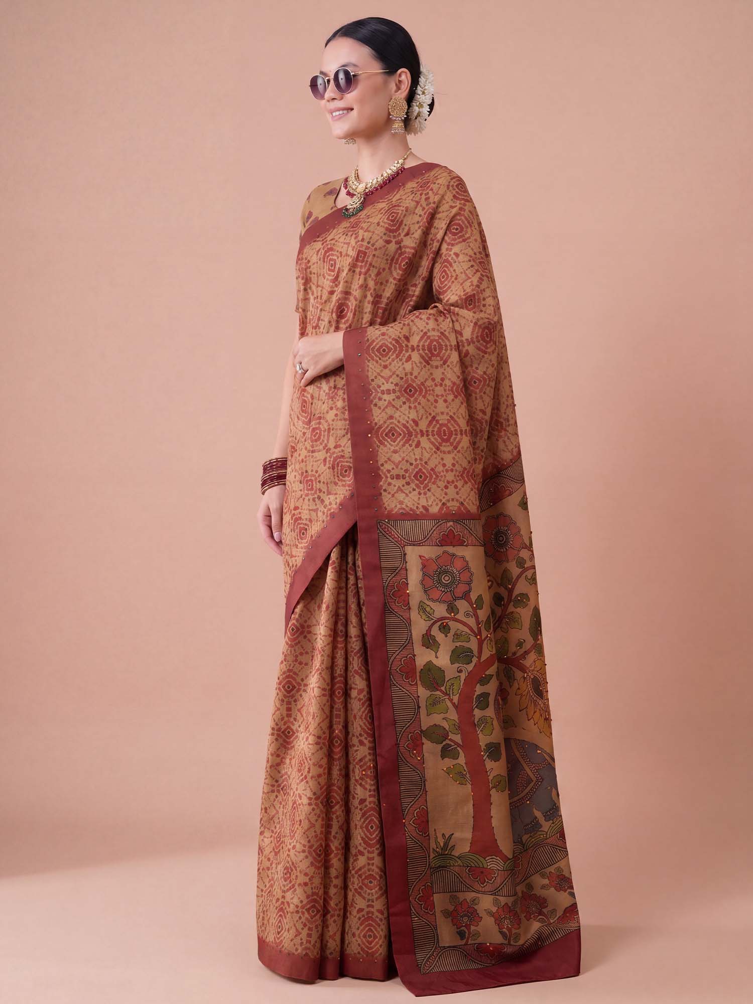 Beige Silk Blend saree – detail view 3