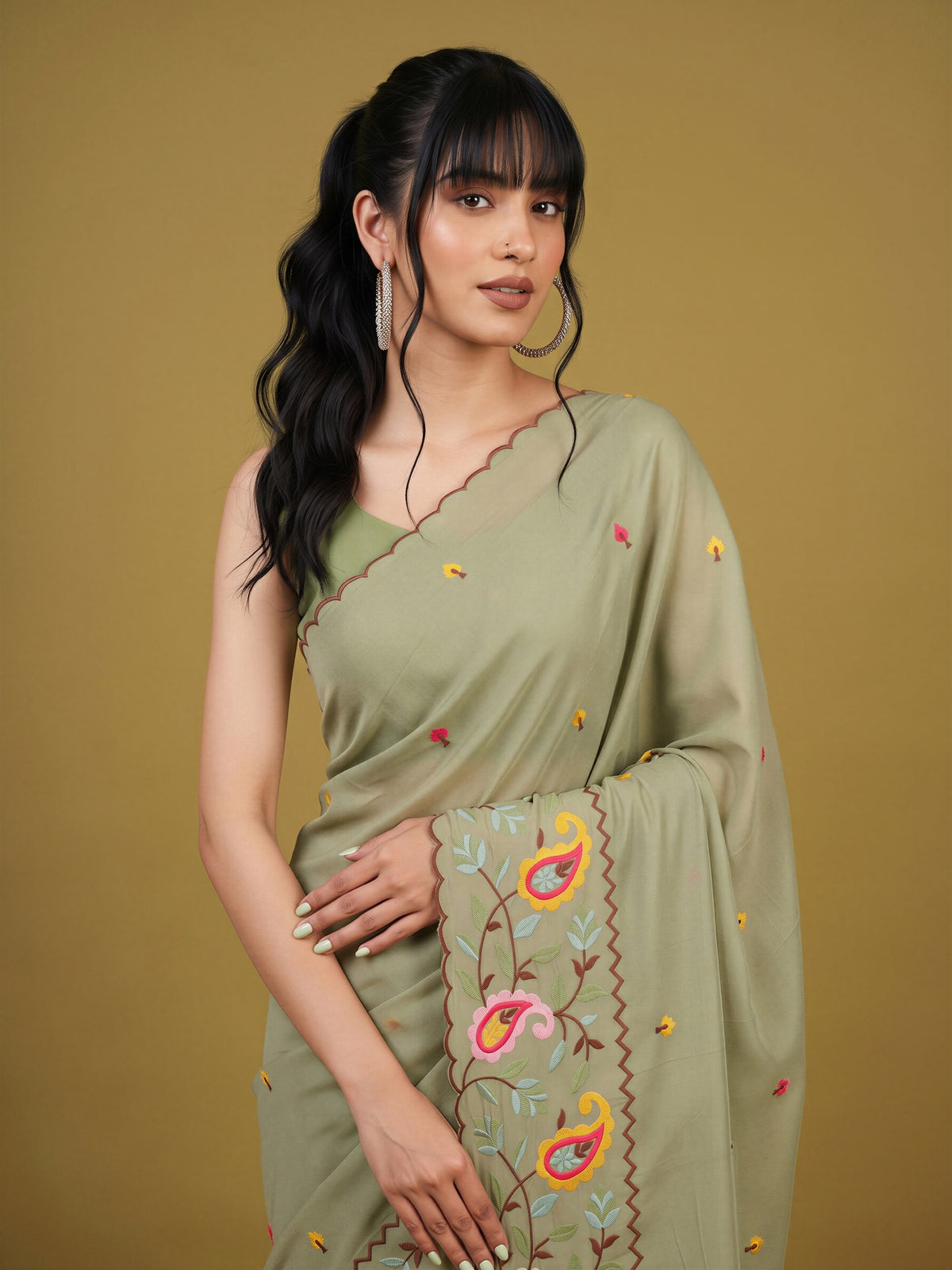 Sea Green Georgette saree – detail view 3