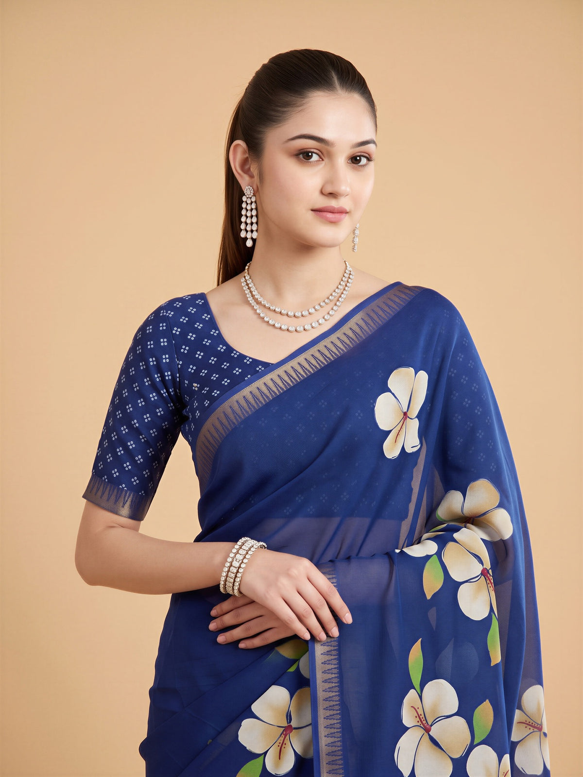 Blue Georgette saree – detail view 3