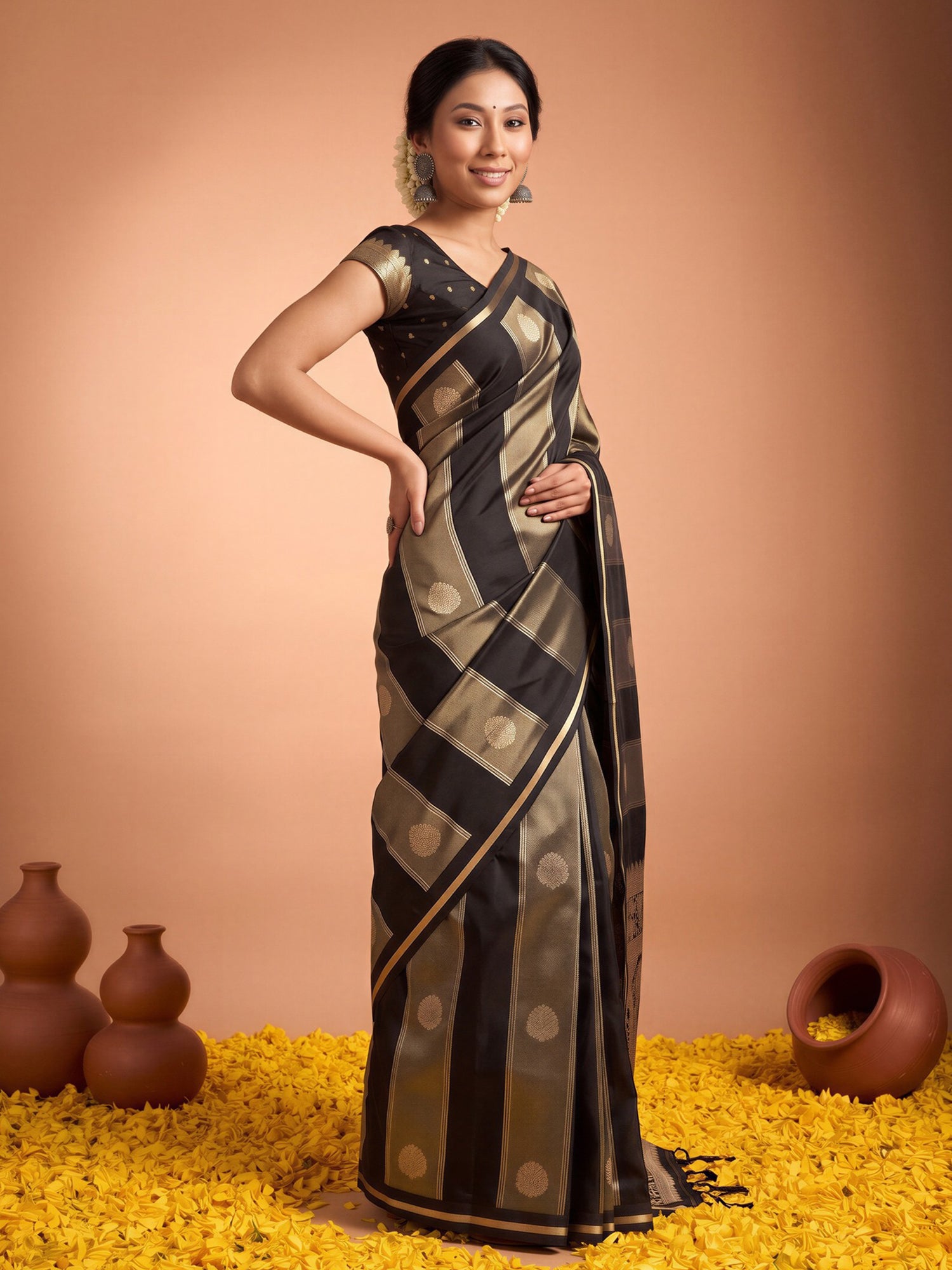 Black Satin saree – detail view 2