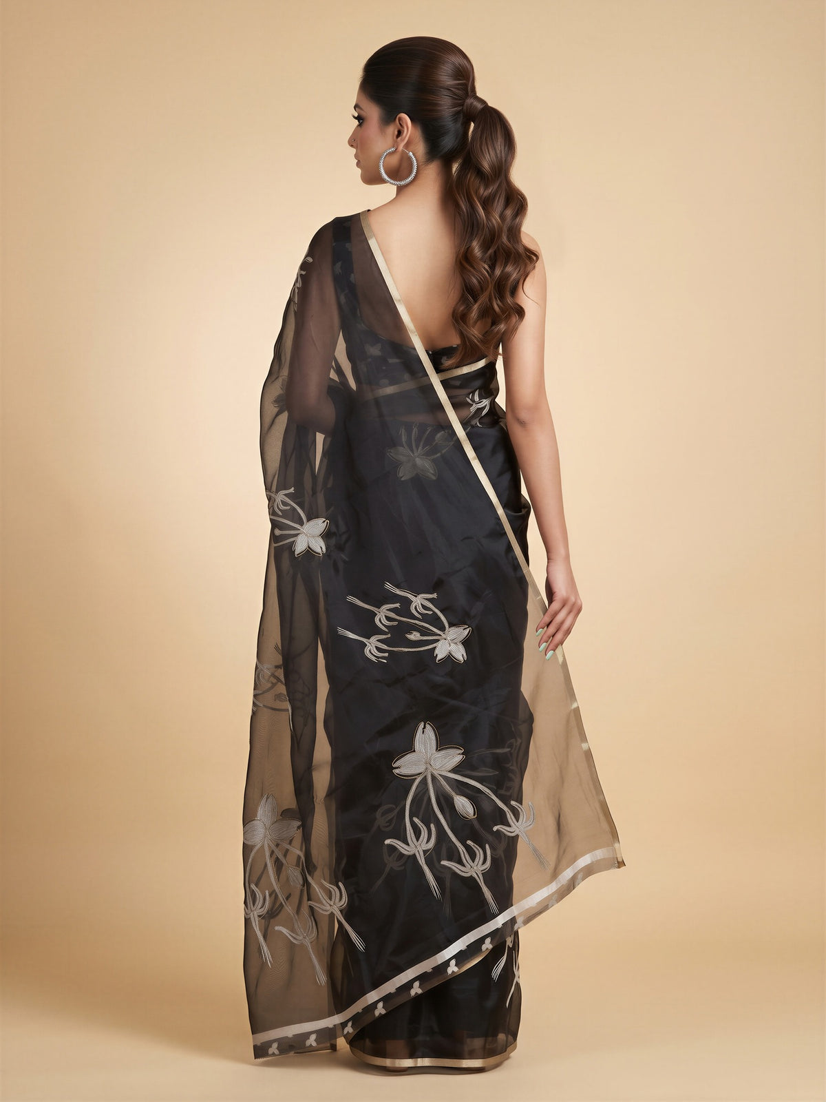 Black Organza saree – detail view 1
