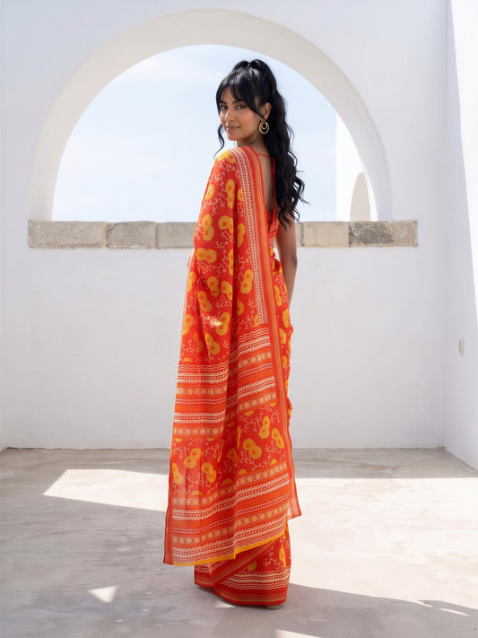 Orange Crepe saree – detail view 1