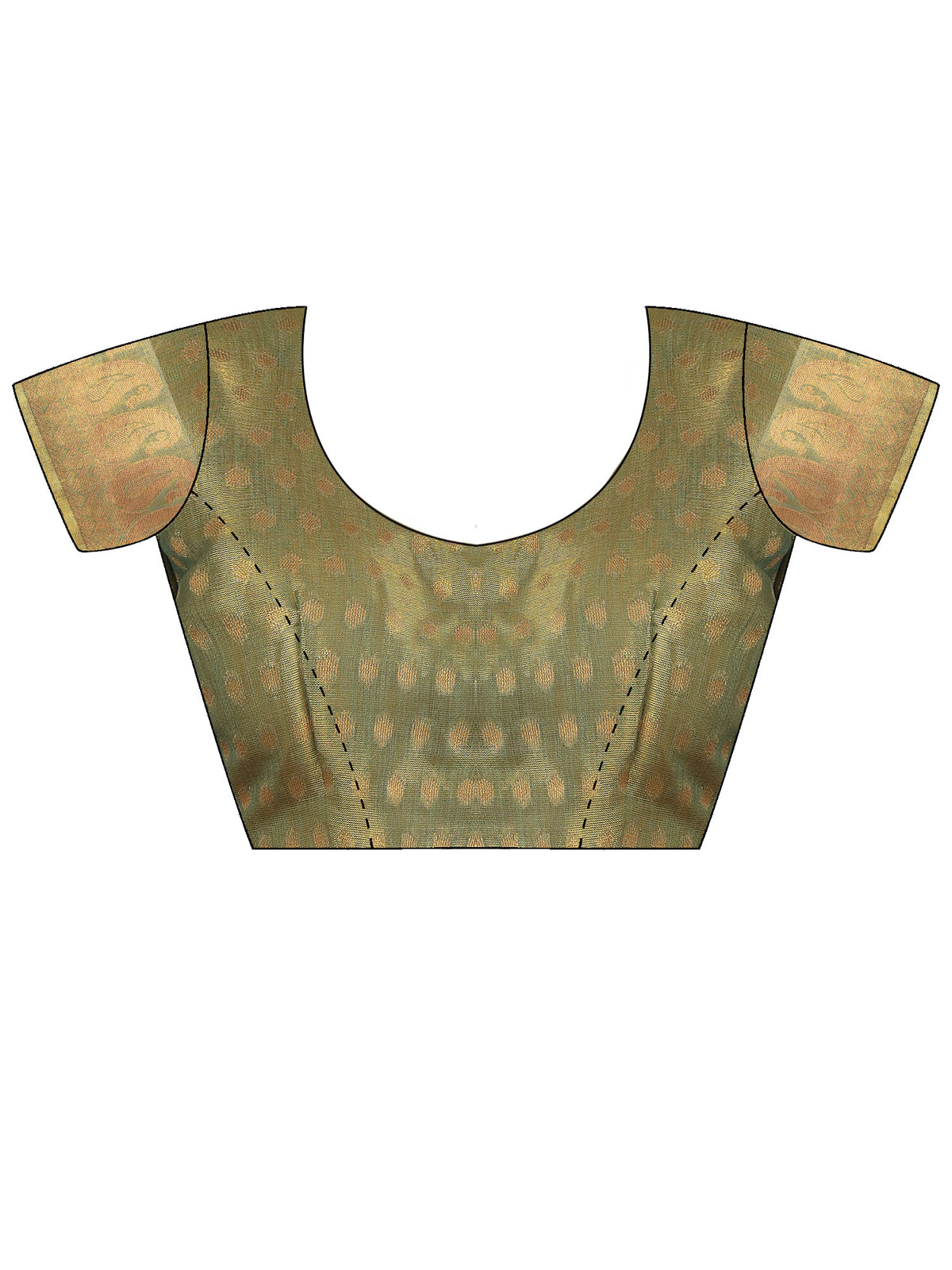 Unstitched green linen blouse piece with ethnic motif design