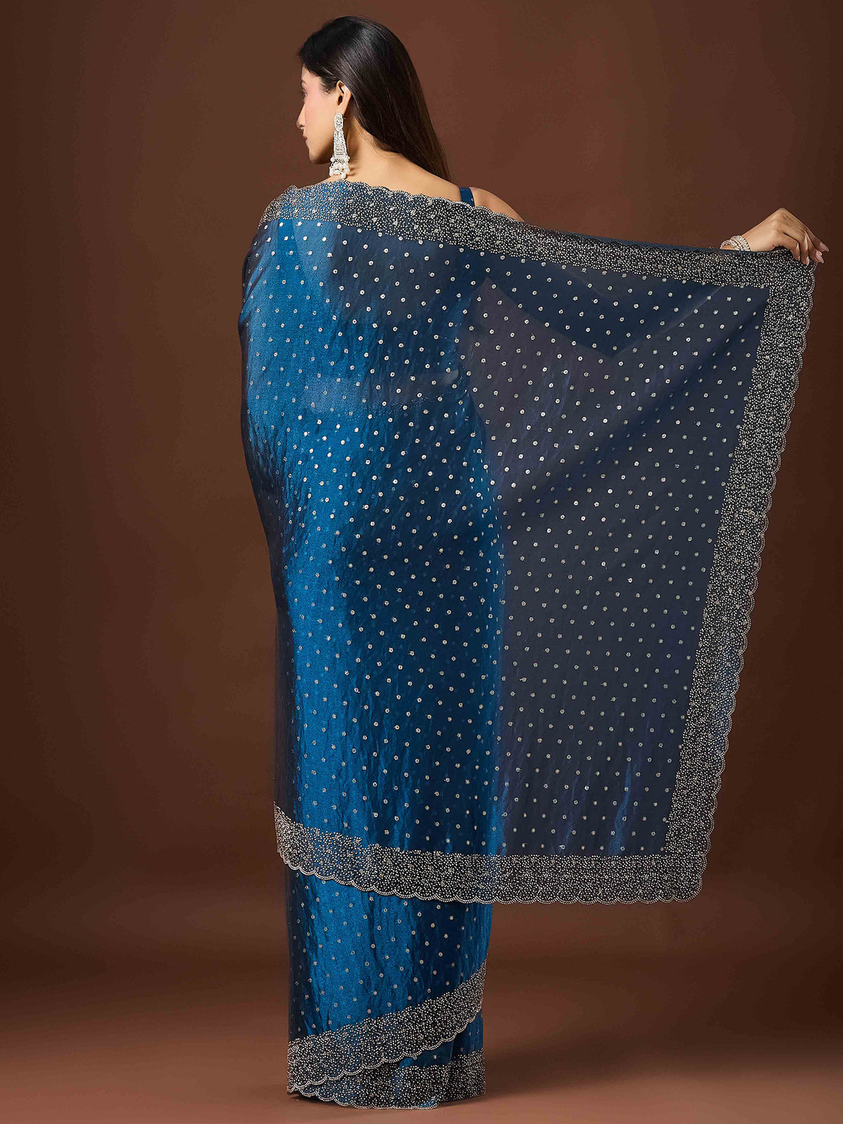 Teal Blue Silk Blend saree – detail view 1
