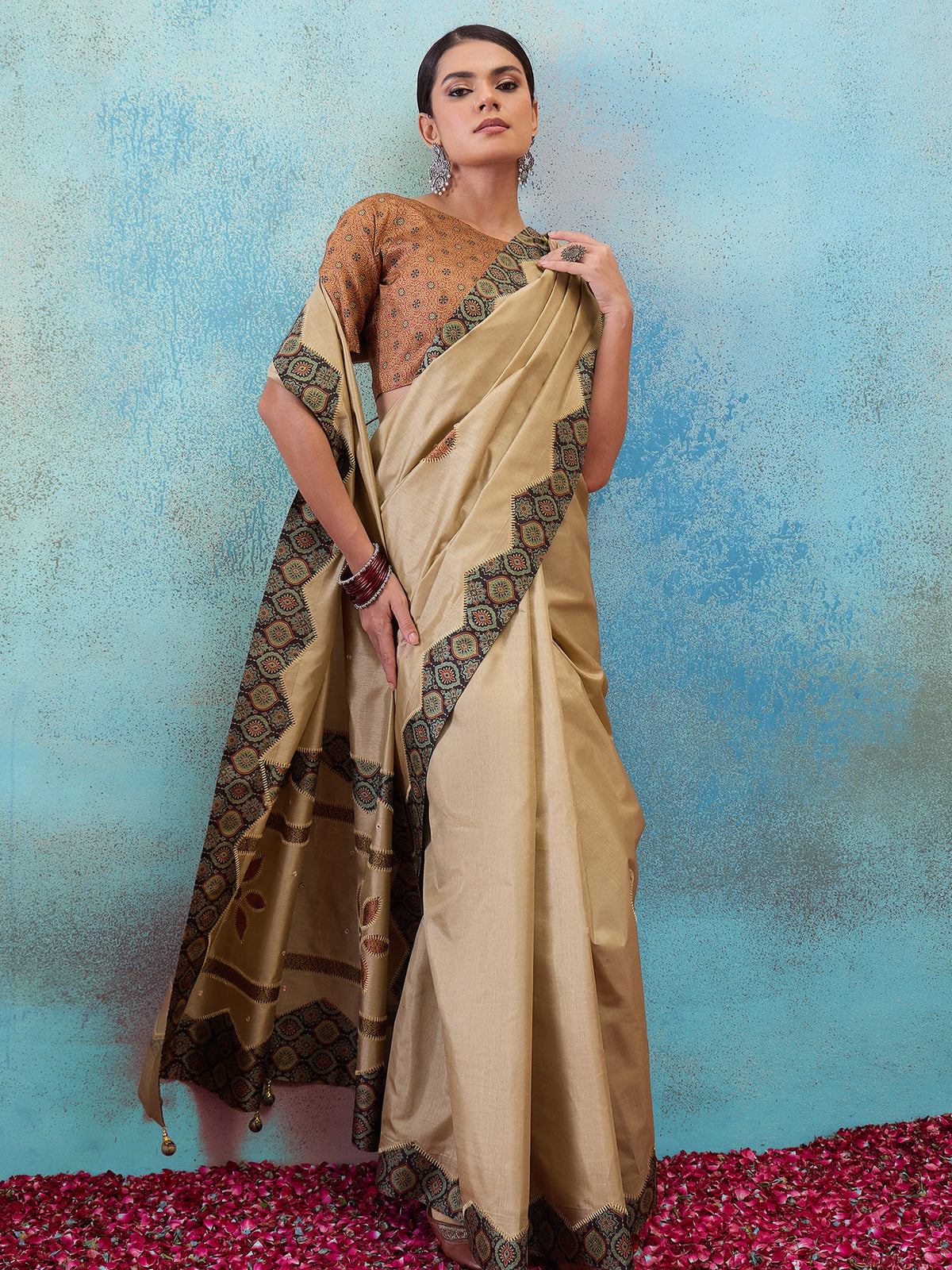 Light Brown silk blend saree view 5