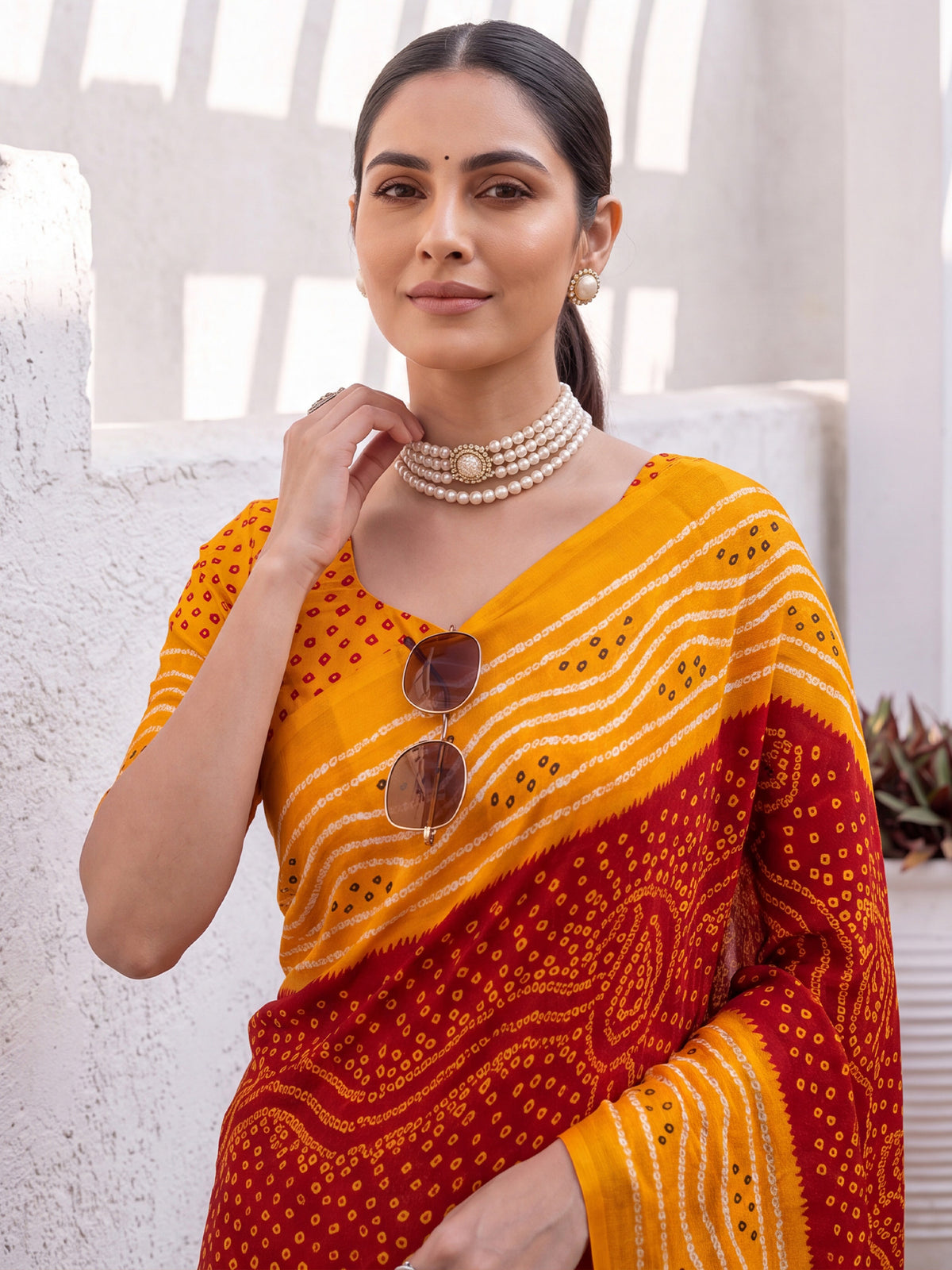 Red Satin Silk saree – detail view 4