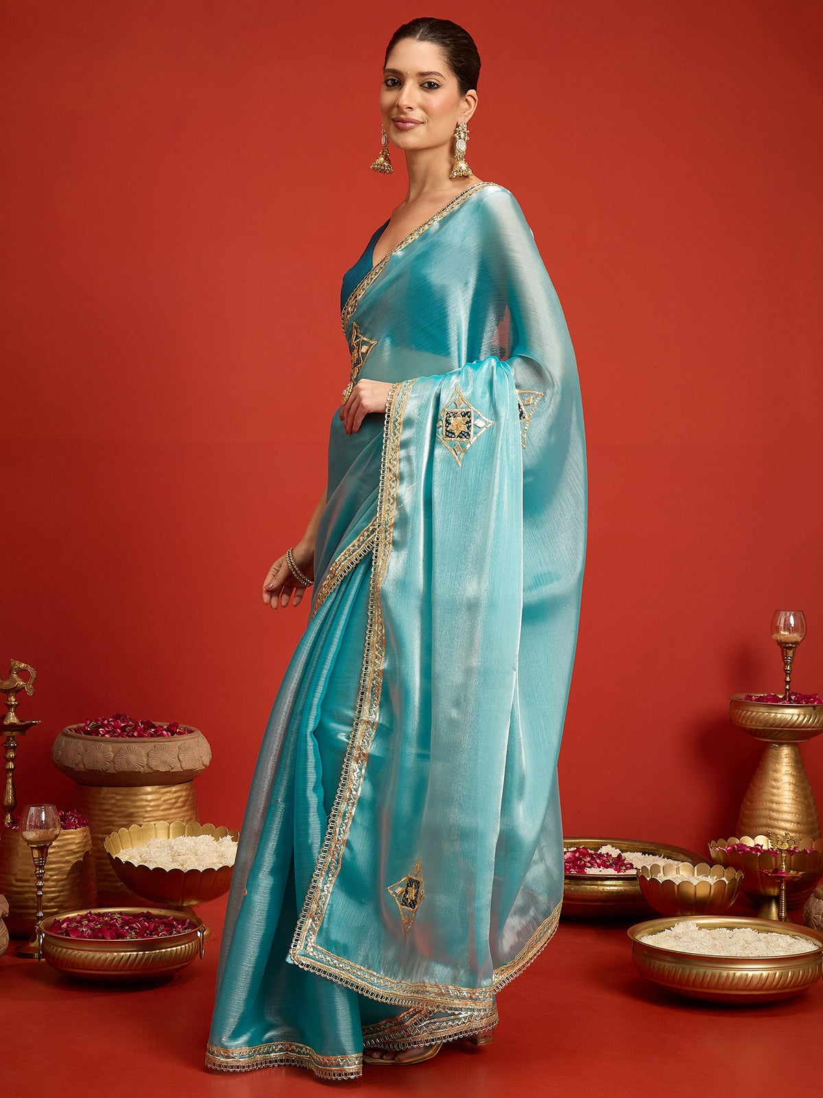 Light Blue Paper Silk saree – detail view 1