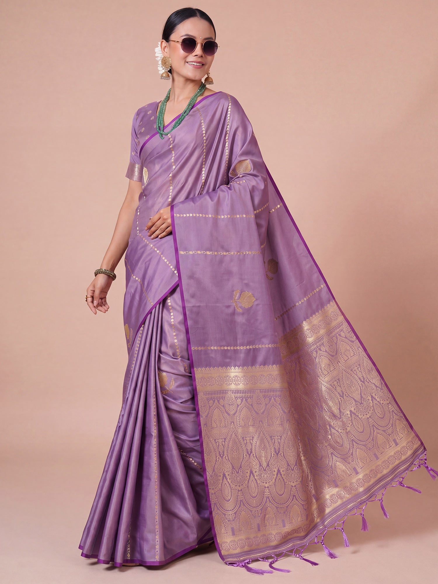 Lavender Satin Silk saree – detail view 2