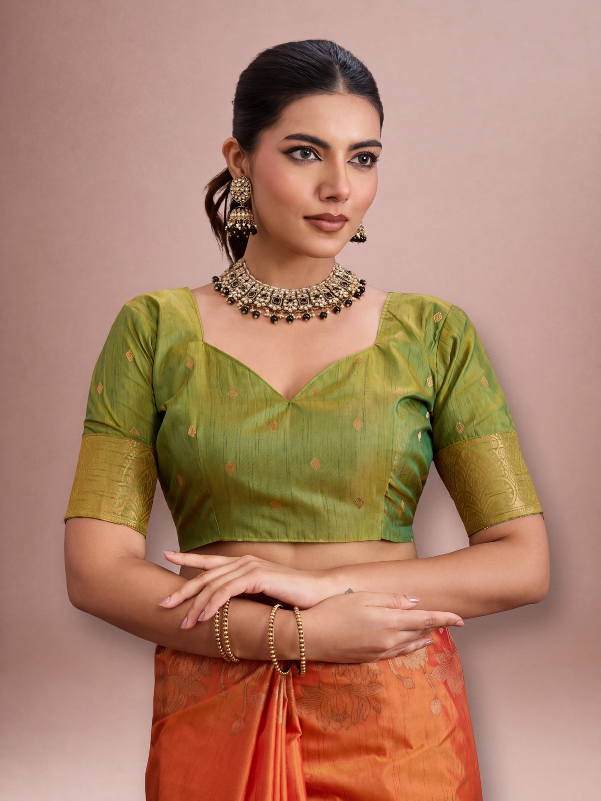Orange Tussar Silk saree – detail view 2