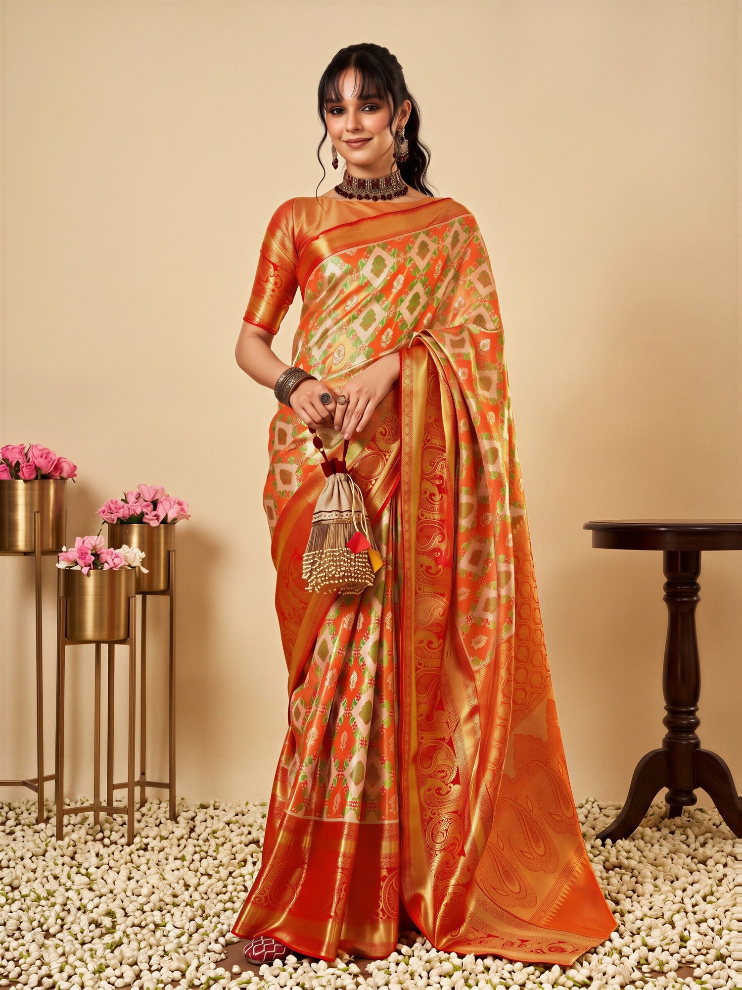 Orange Silk Blend saree – detail view 4