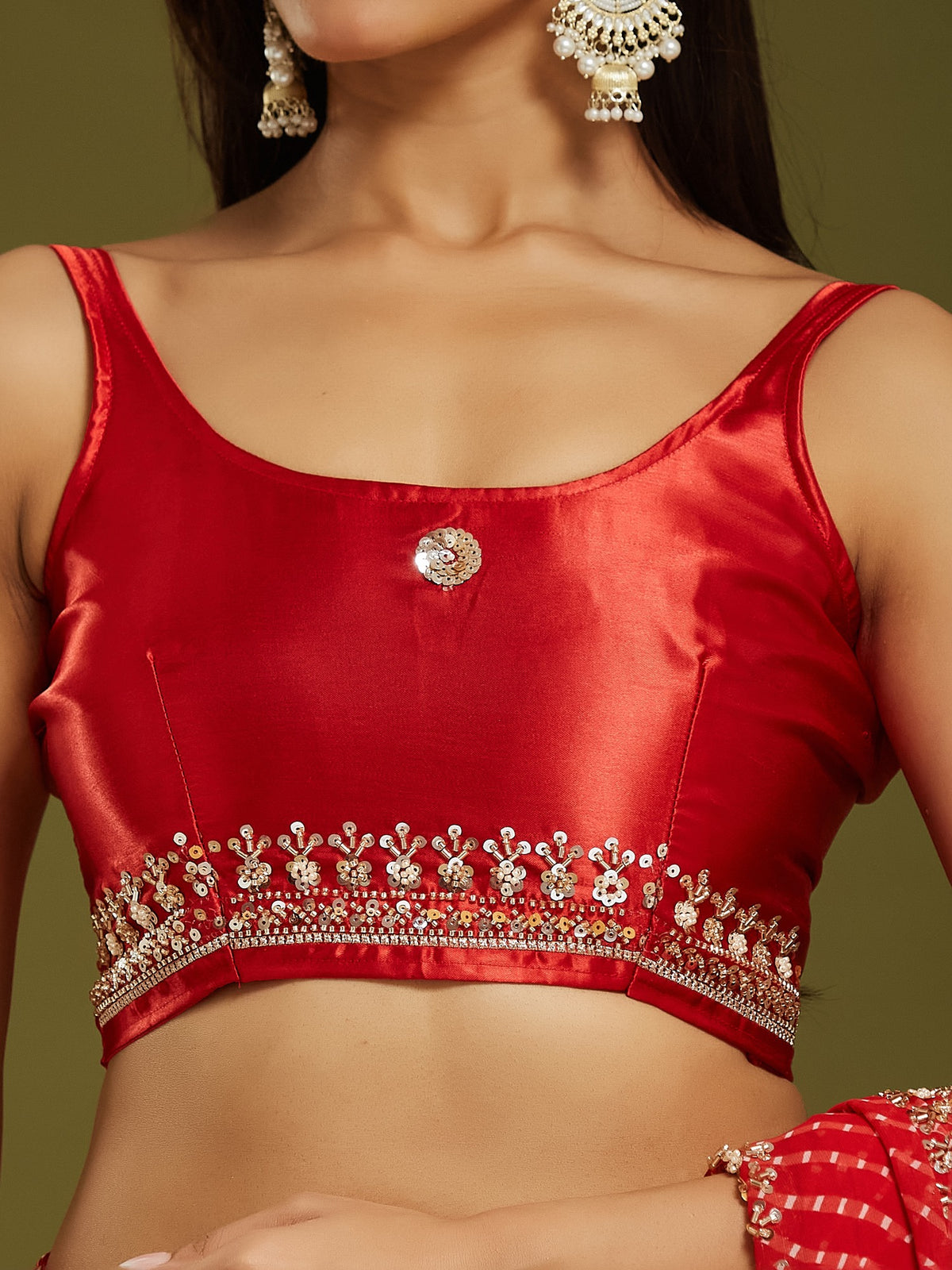 Red Georgette saree – detail view 6