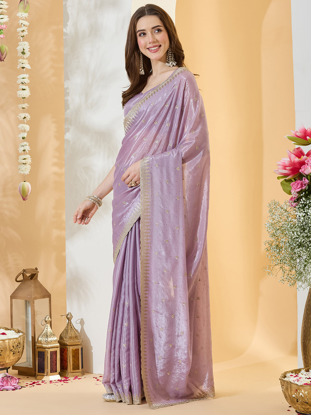 Lavender Satin saree – detail view 2